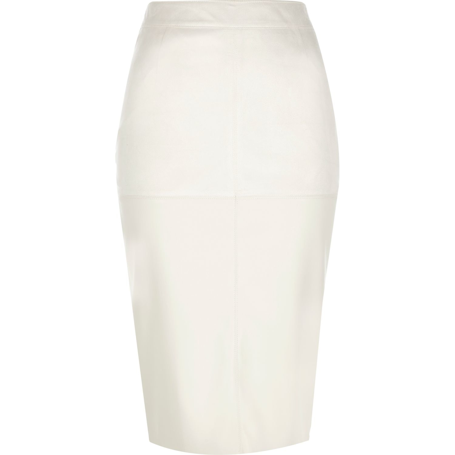River island Cream Faux Suede Pencil Skirt in Natural | Lyst