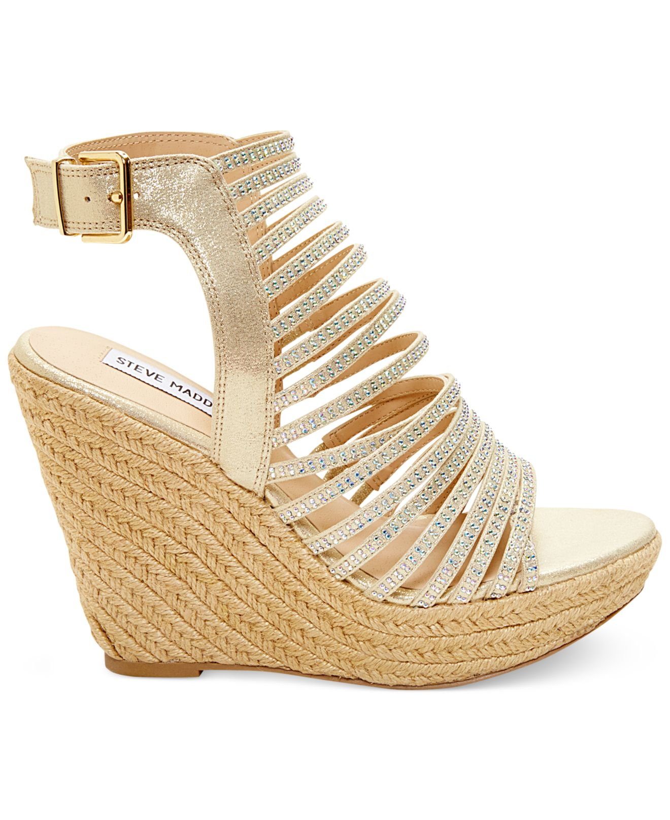 strappy gold wedges