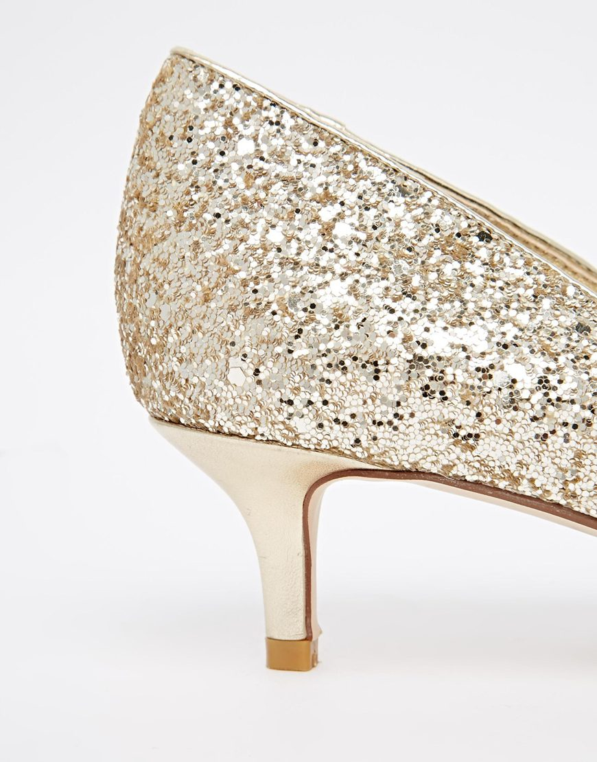 Dune Blitzen Gold Glitter Kitten Heel Pumps in Metallic | Lyst