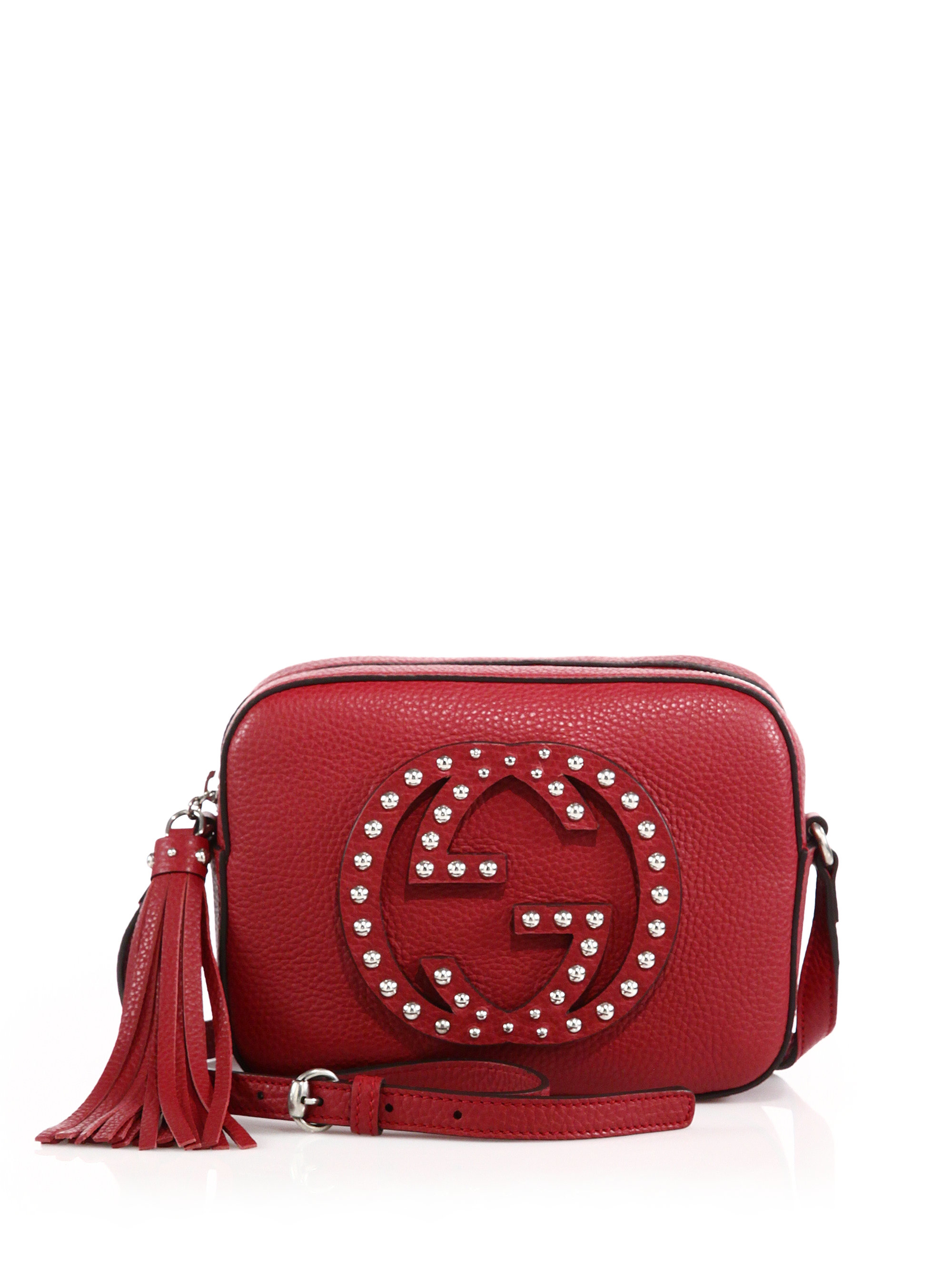 Gucci Soho Small Studded Leather Disco Bag in Red (burgundy) | Lyst