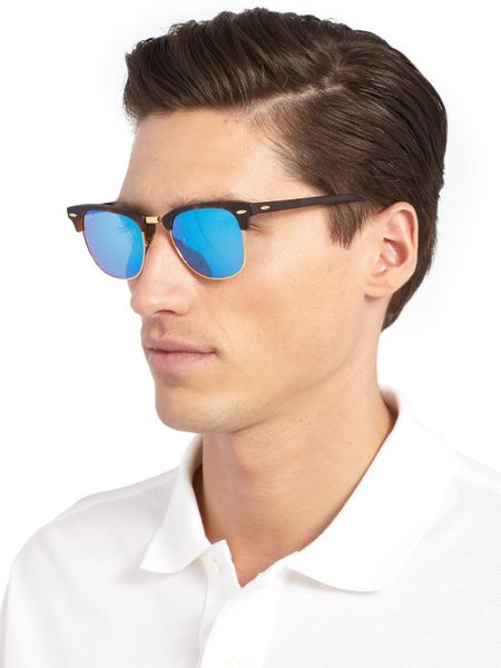 Ray-ban Clubmaster Mirrored Lens Sunglasses in Blue for Men | Lyst