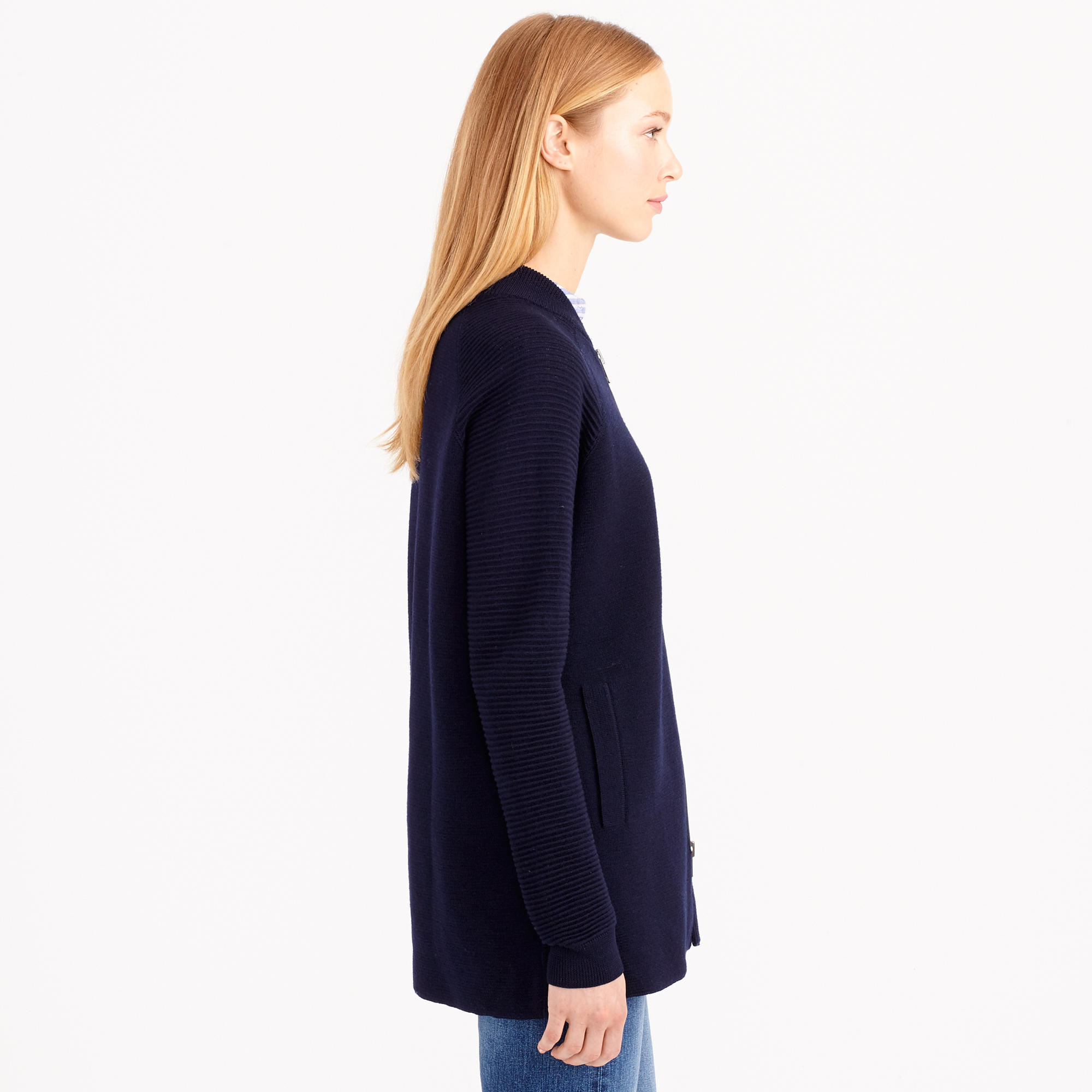 J.crew Collection Ribbed Wool Sweater-jacket in Blue | Lyst