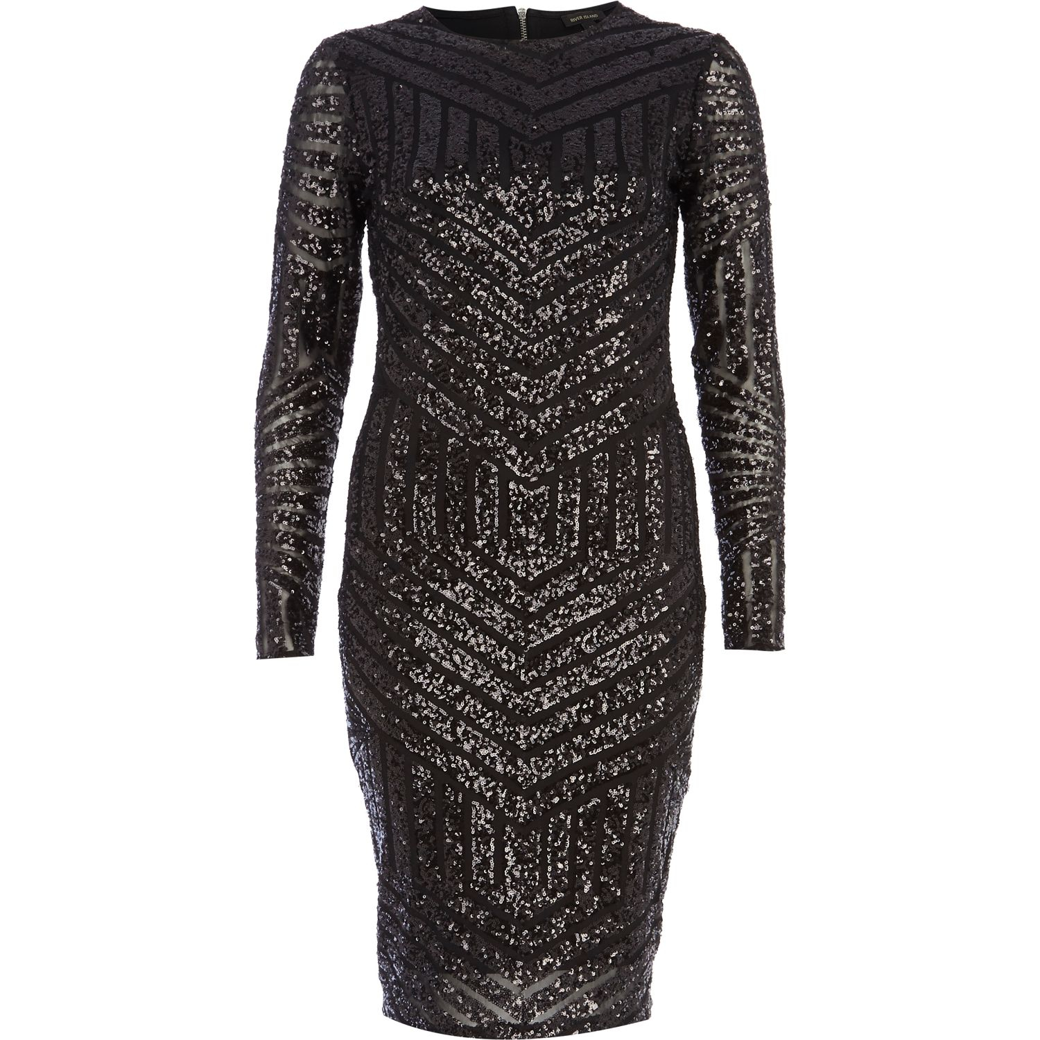 river island black sequin dress