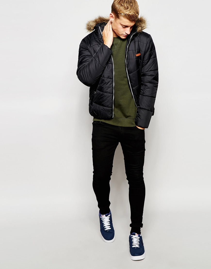 jack & jones originals short parka with faux fur hood