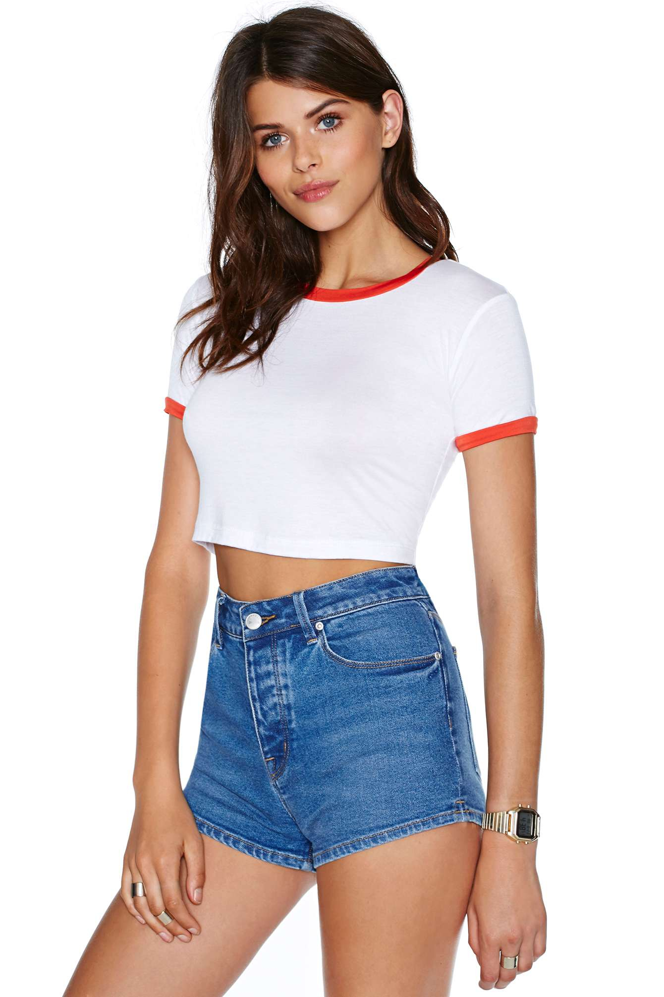Nasty Gal Ringer Crop Tee in Orange 