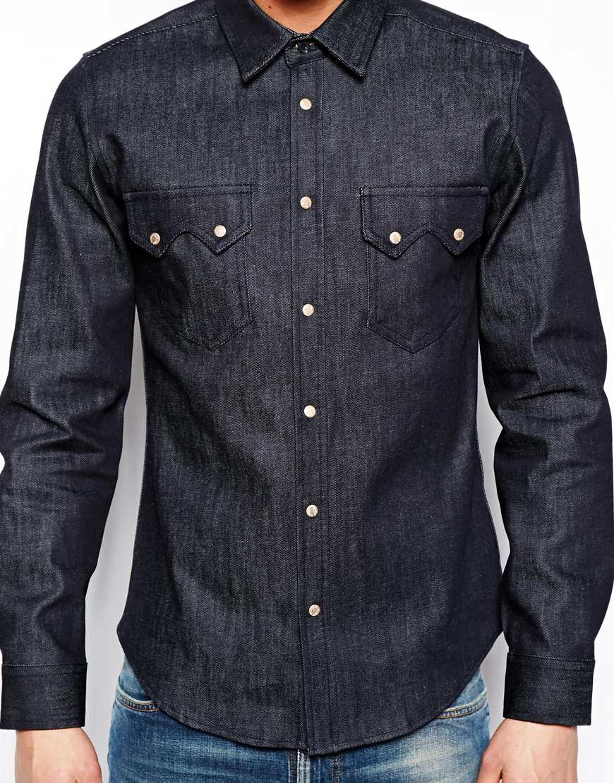 Nudie Jeans Nudie Denim Shirt Gusten Organic Dry in Blue for Men - Lyst
