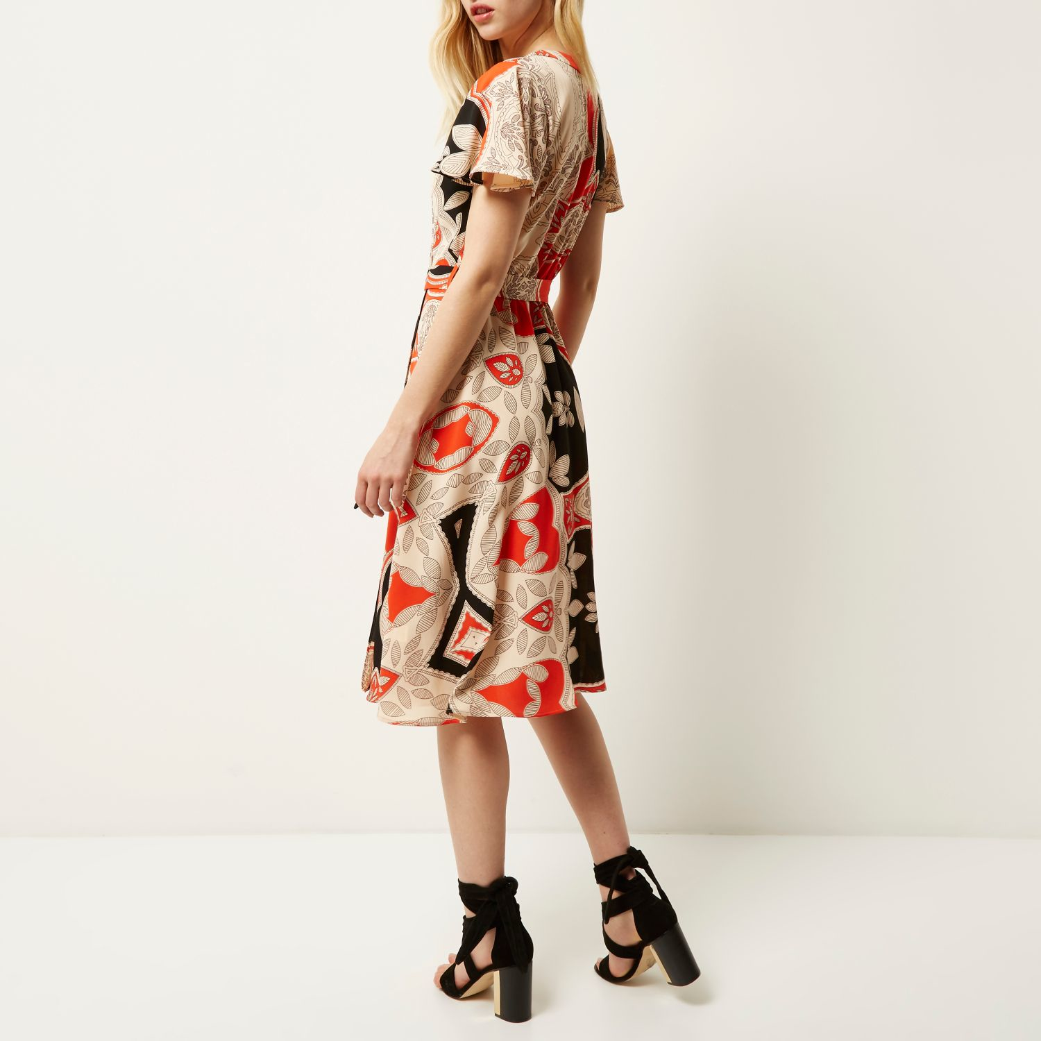 river island orange midi dress