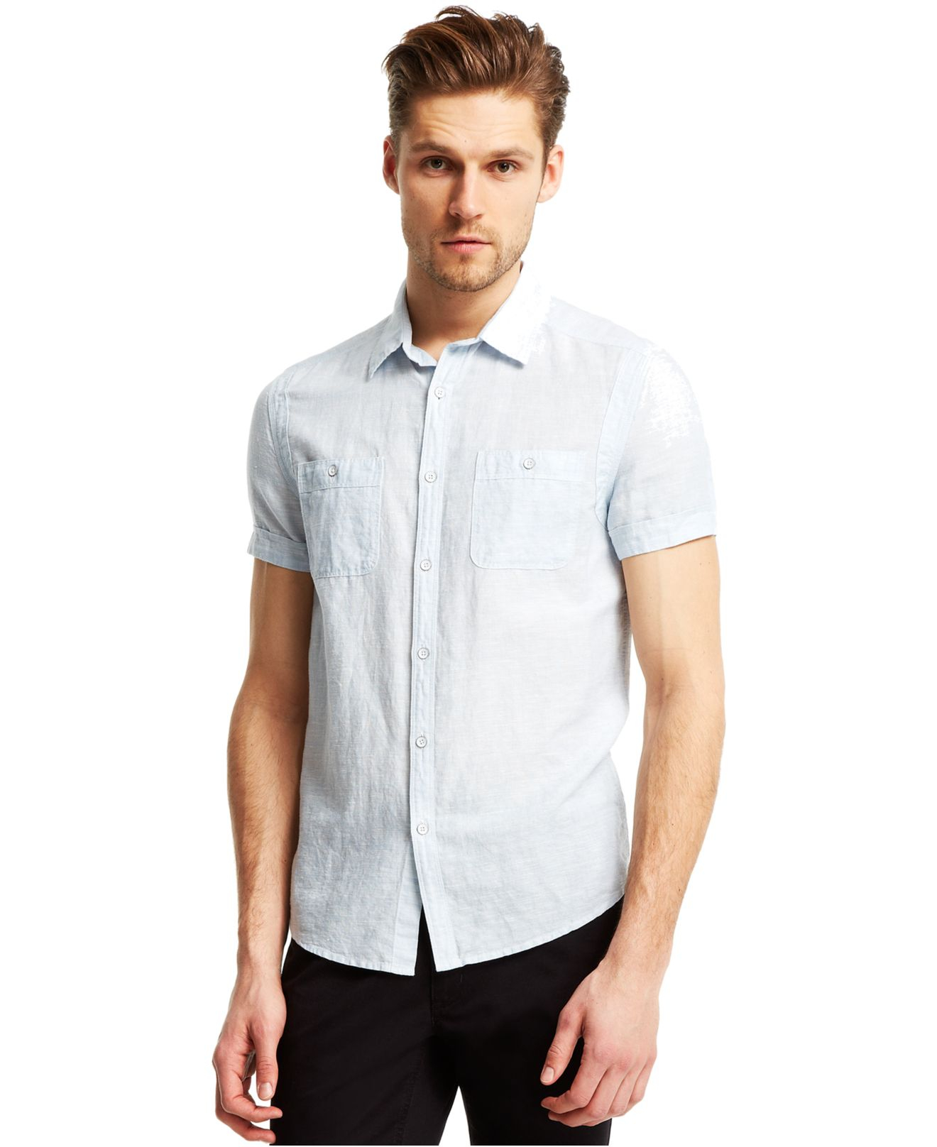 Kenneth cole reaction Linen-blend Shirt in Blue for Men | Lyst