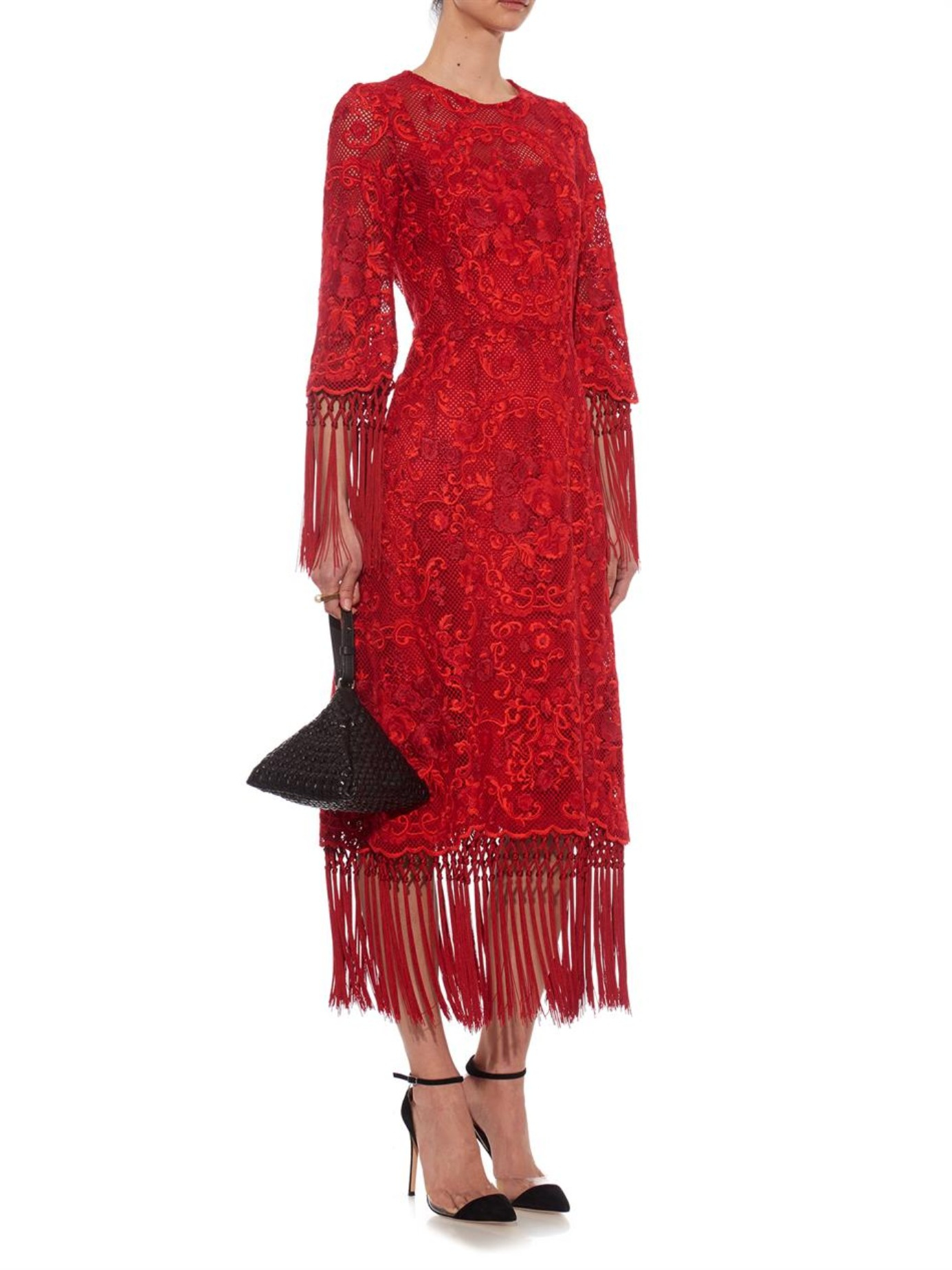 Dolce & Gabbana FloralEmbroidered Fringed Dress Lyst