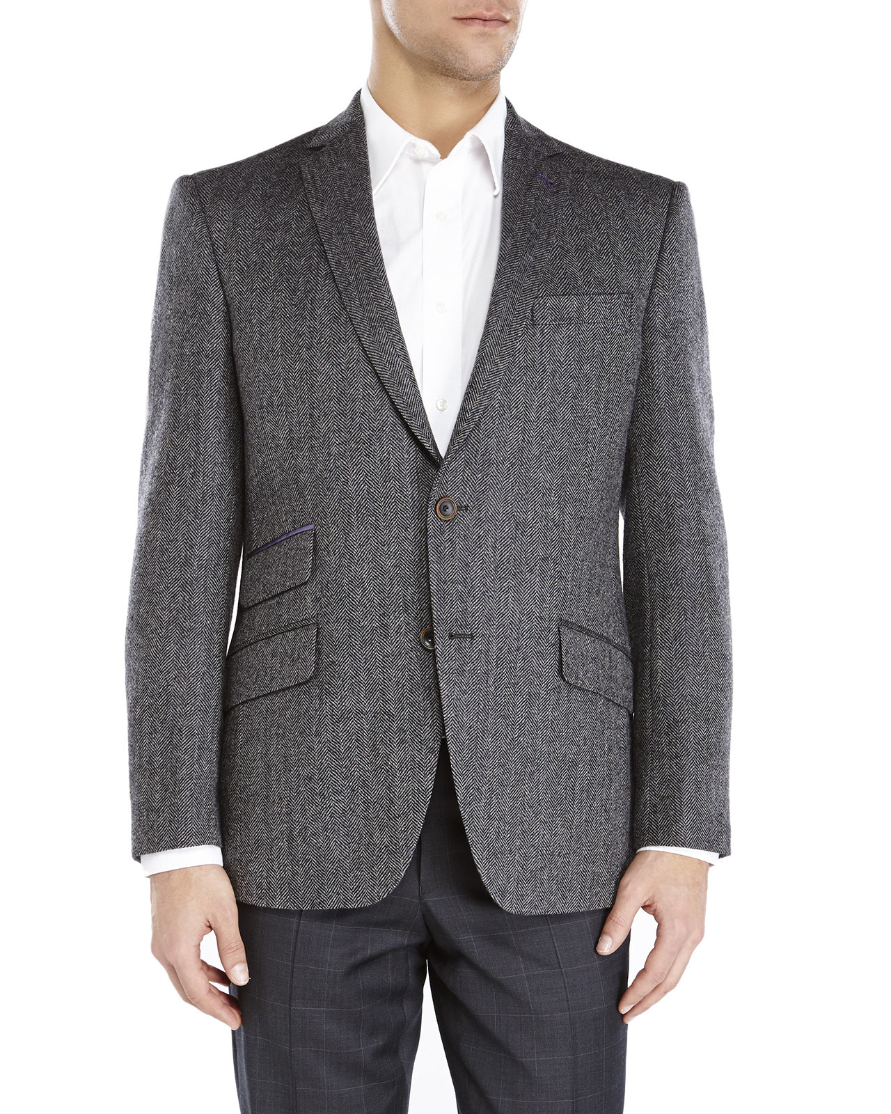 Ted Baker Charcoal Herringbone Two-Button Wool Sport Coat in Gray for ...