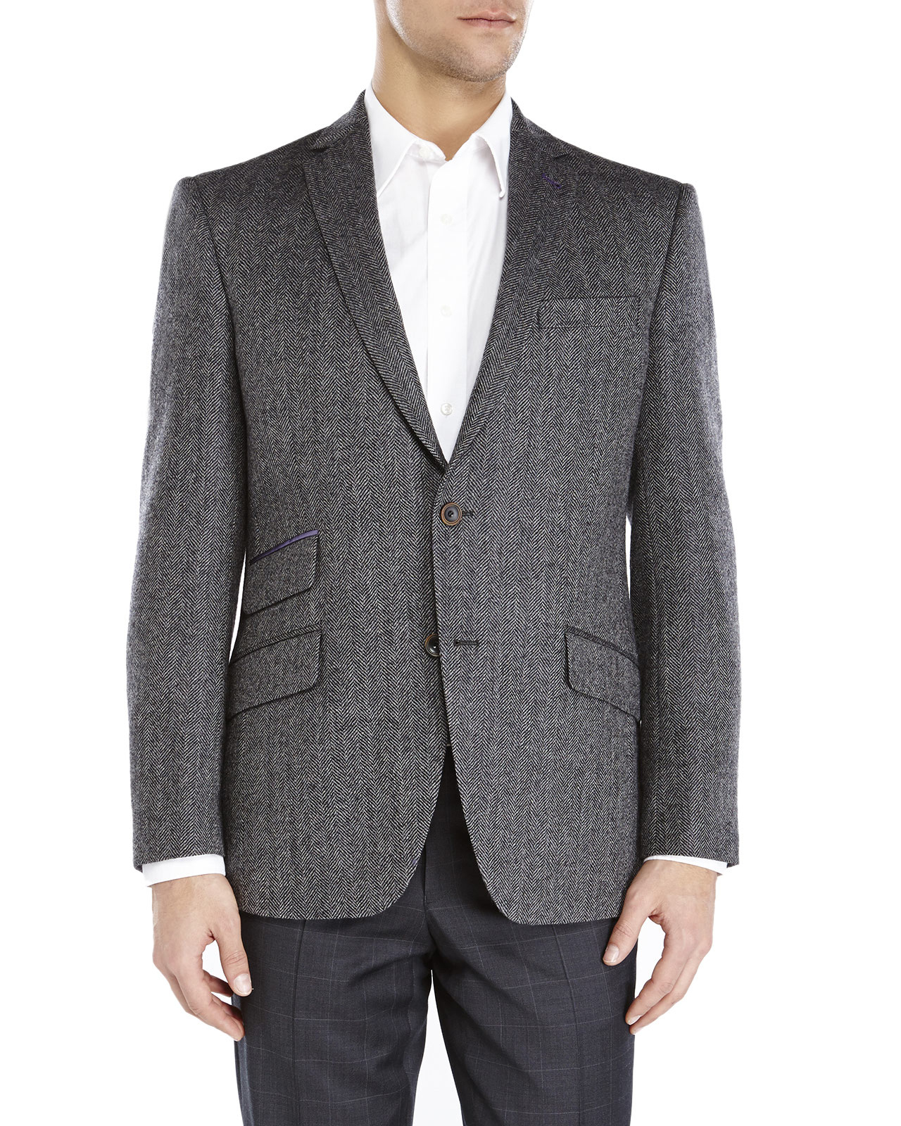 Ted Baker Charcoal Herringbone TwoButton Wool Sport Coat in Gray for