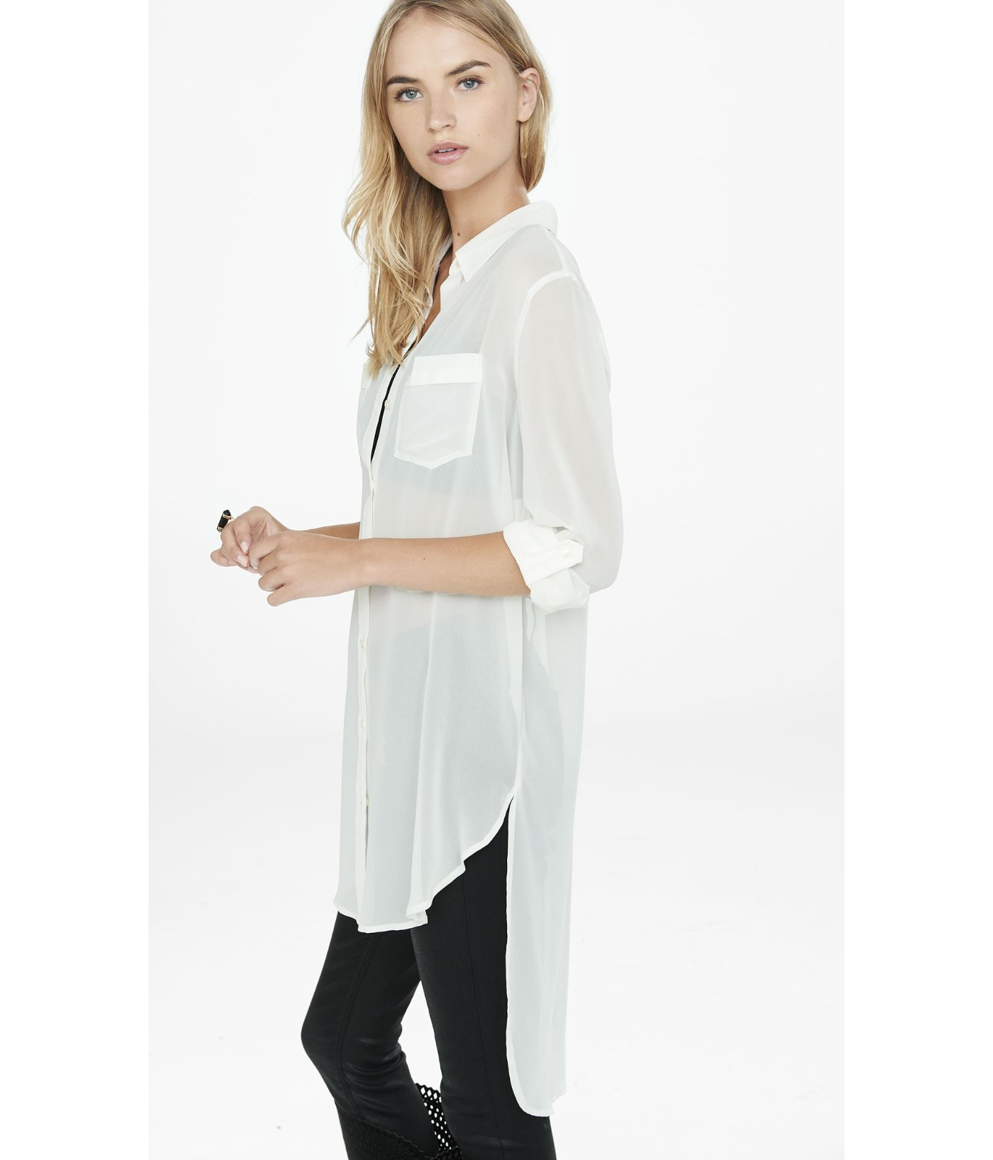 Express Sheer Chiffon Tunic Blouse in 