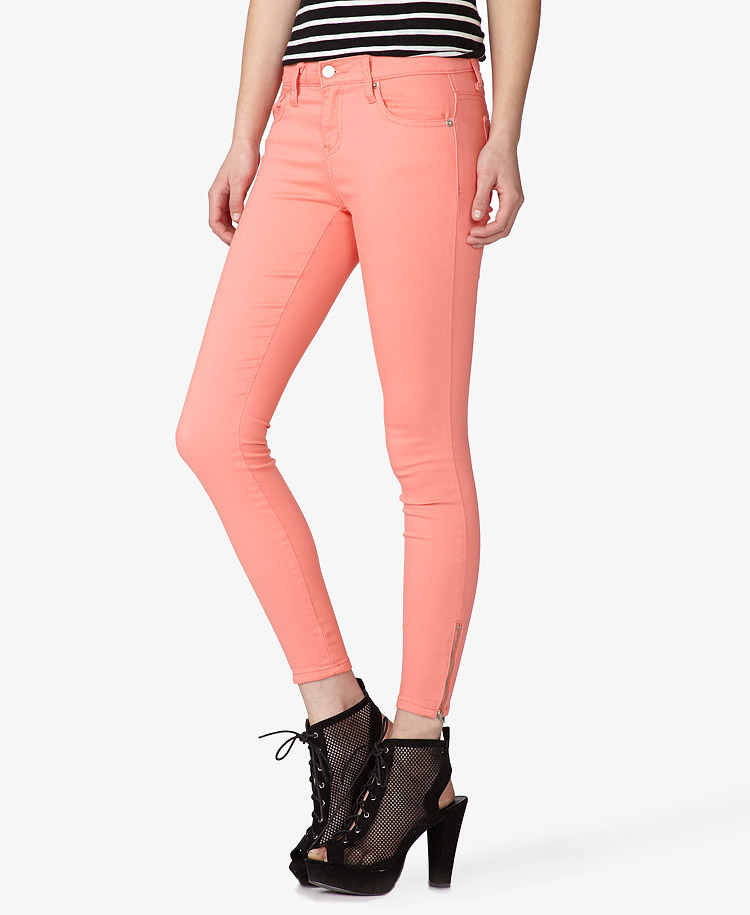 Lyst - Forever 21 Colored Zippered Skinny Jeans in Pink