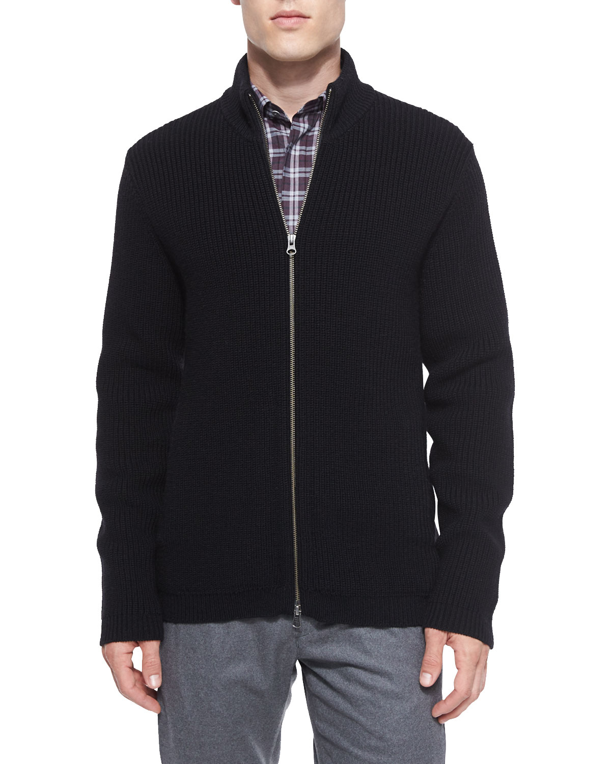 Lyst - Theory Lacham Ribbed Zip-up Sweater in Black for Men