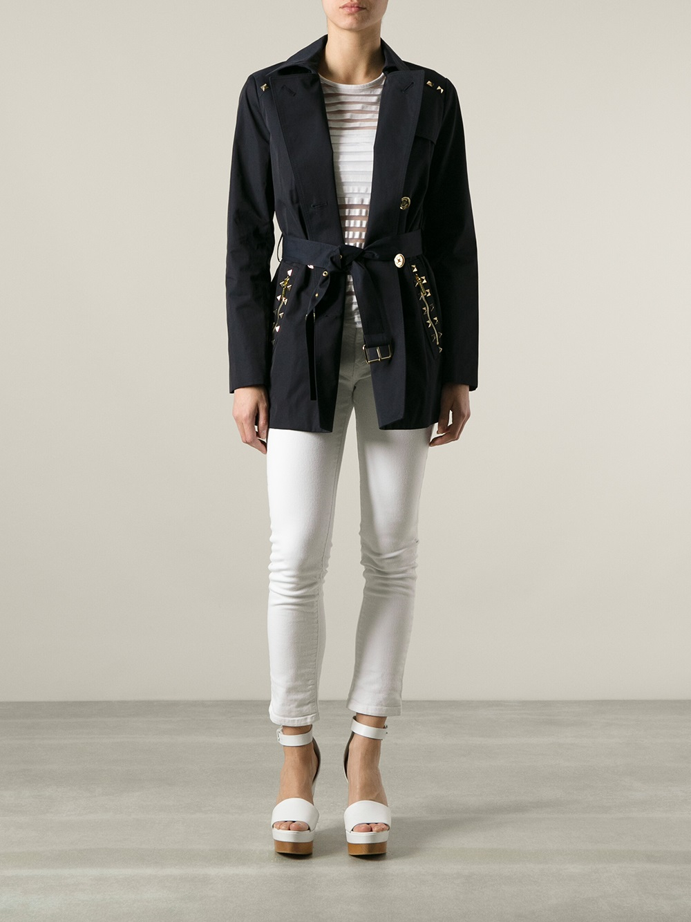 MICHAEL Michael Kors Studded Trench Coat in Blue Lyst