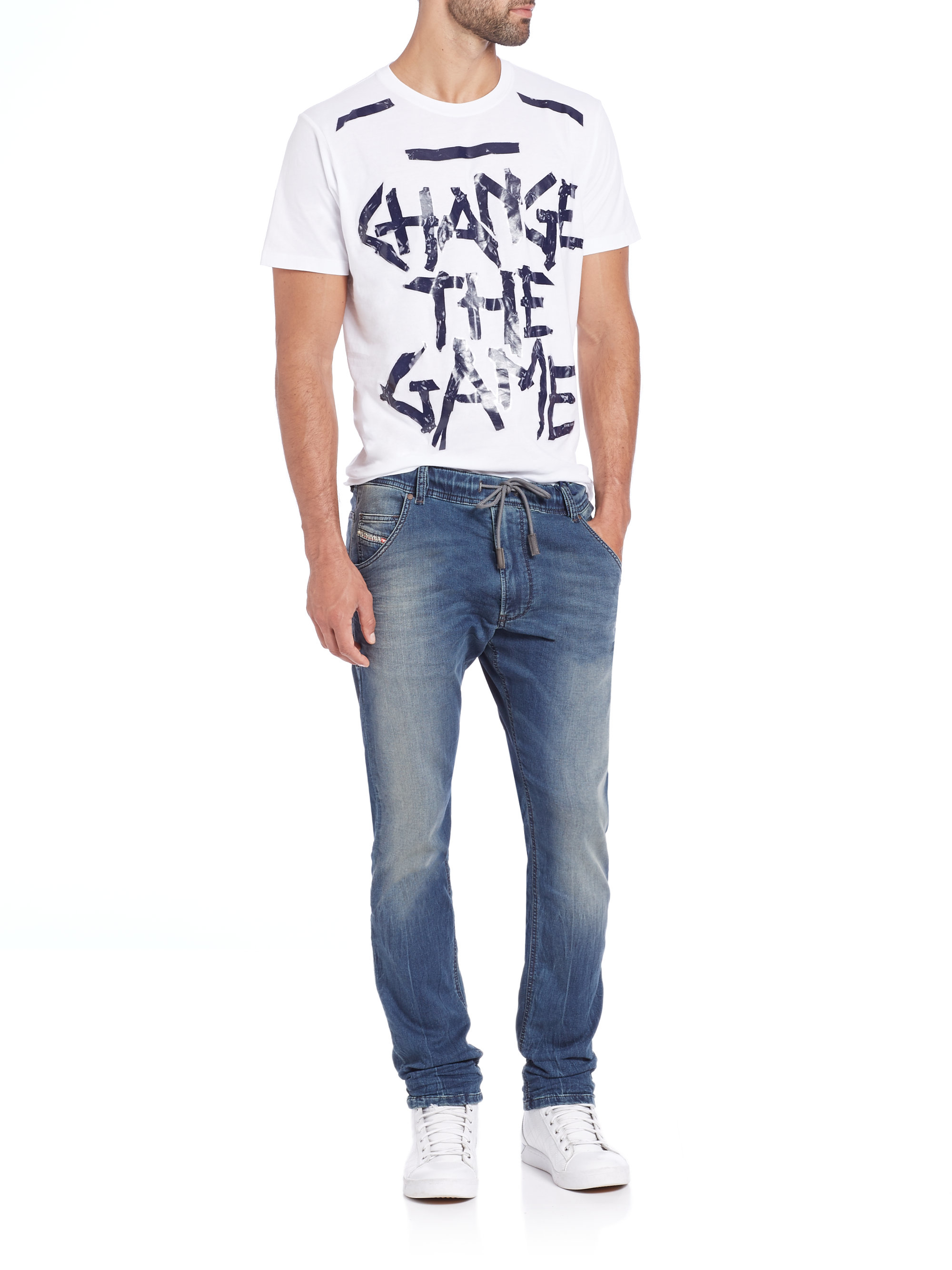 drawstring denim joggers