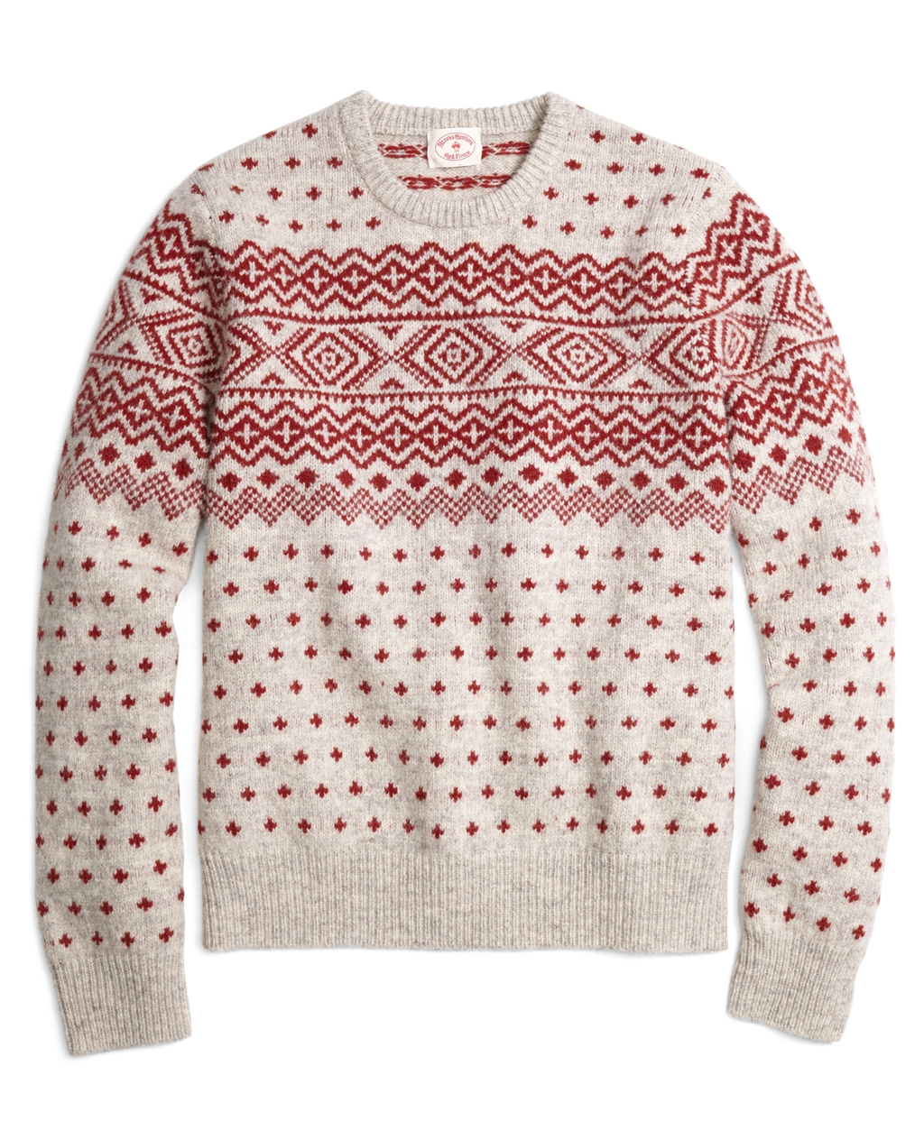 Brooks brothers Geometric Fair Isle Crewneck Sweater in Red | Lyst