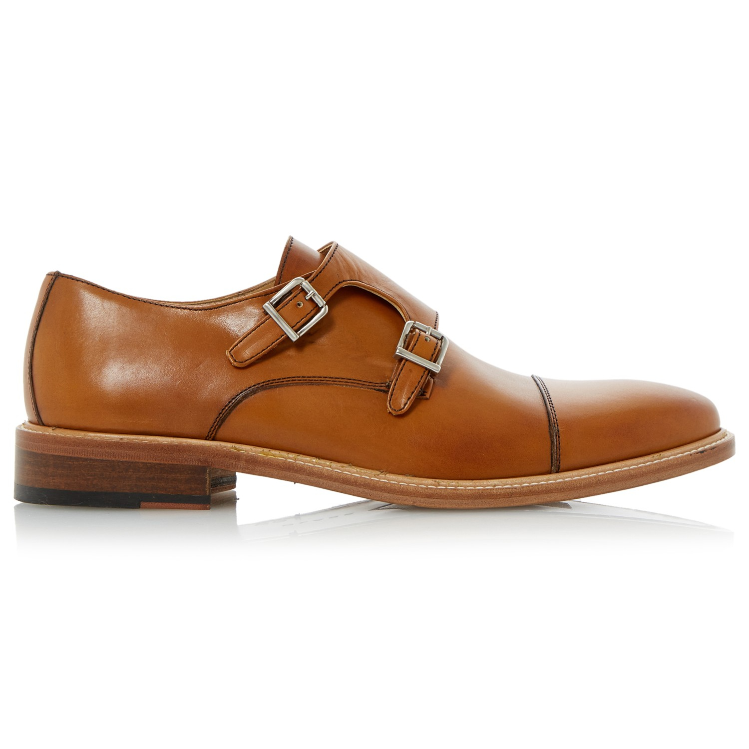 Dune  Black Rushmore Leather Double Buckle Monk Shoes  in 