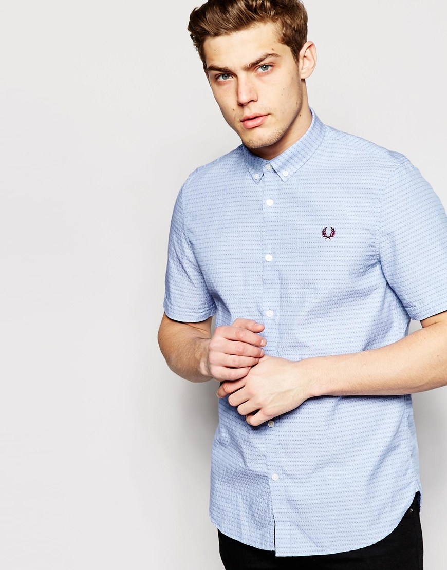 Fred Perry Shirt In Slim Fit With Dobby Dot Short Sleeves in Blue for Men -  Lyst