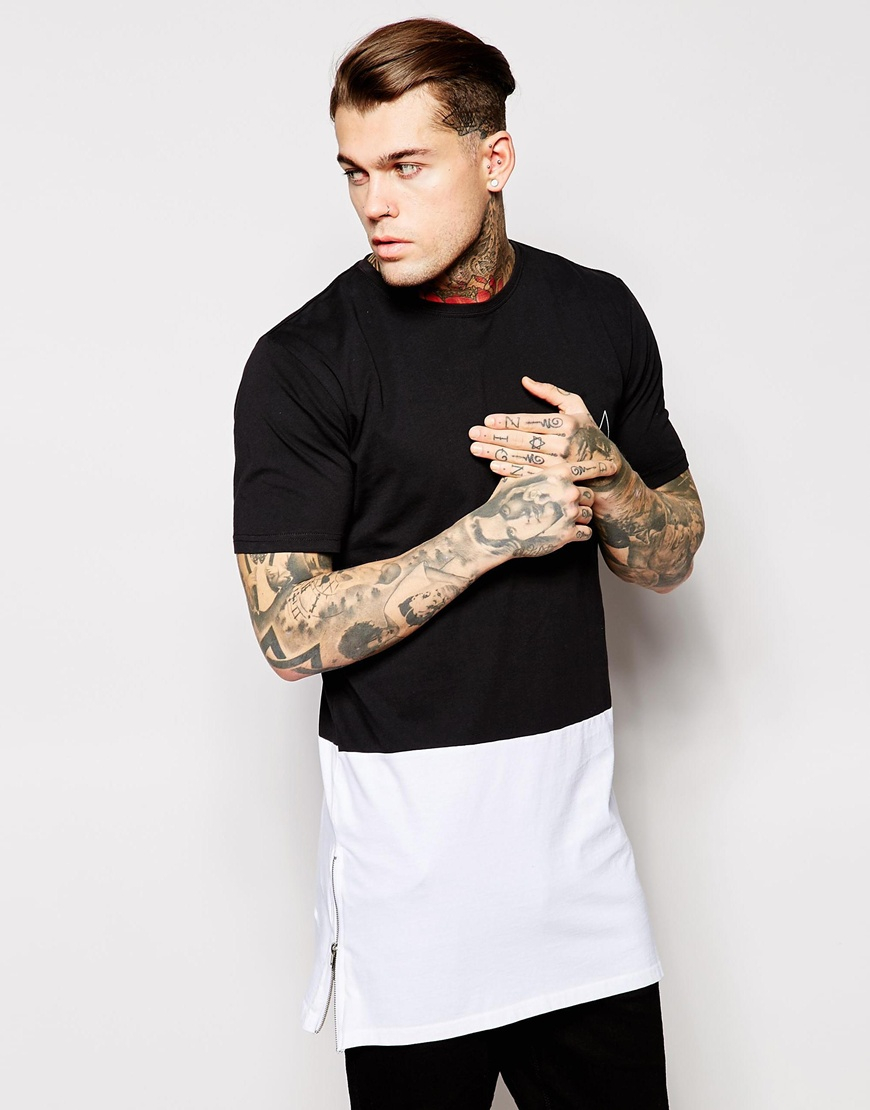 Antioch Super Longline T-shirt With Panelling And Side Zips in Black ...