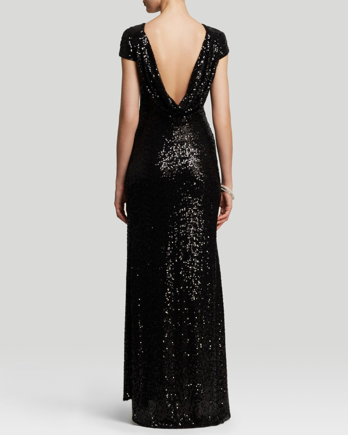 badgley mischka black sequin dress