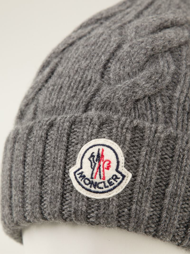 Moncler Wool Cable Knit Beanie in Grey (Gray) for Men - Lyst