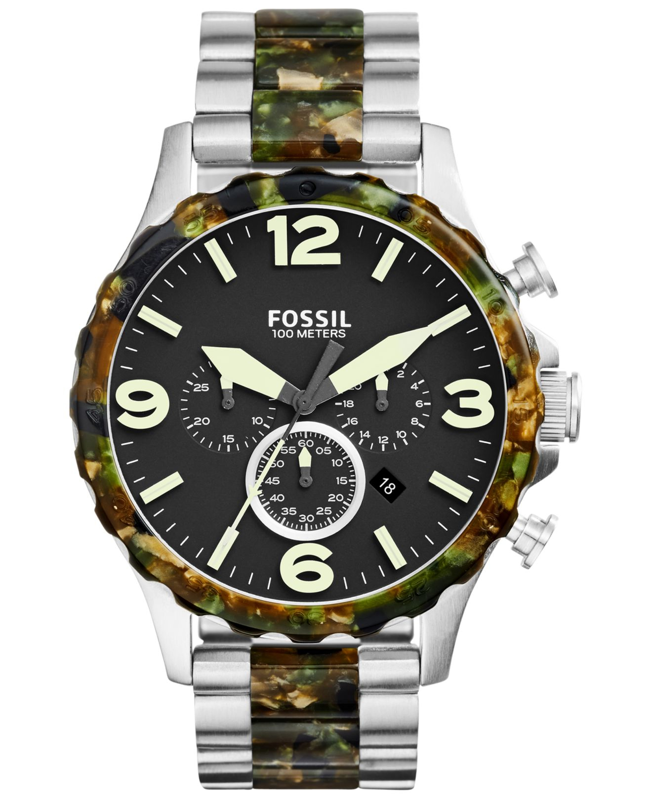 Fossil Men's Chronograph Nate Camouflage And Stainless Steel Bracelet Watch 50mm Jr1498 in Brown