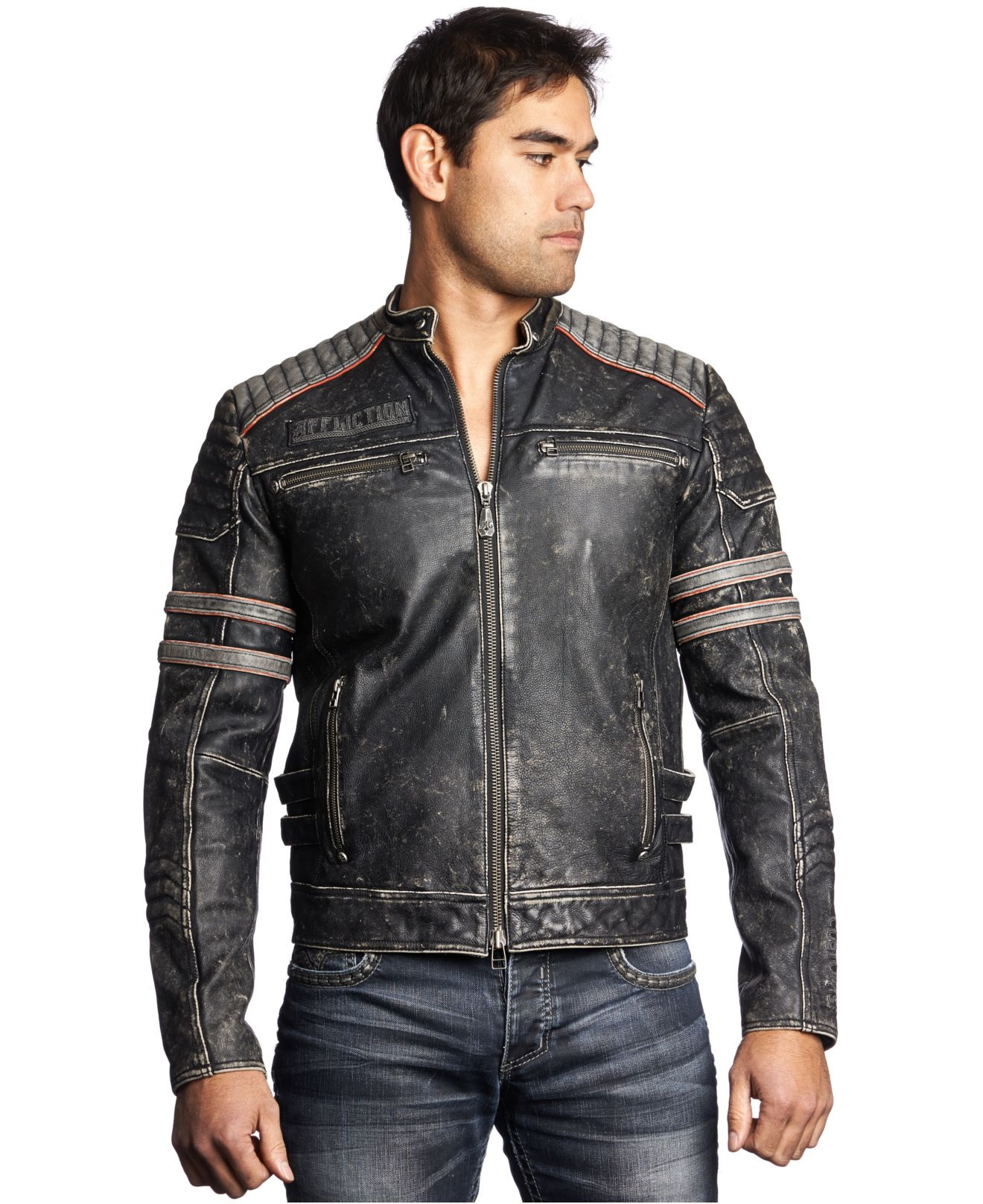 jacket leather affliction moto wash clothing