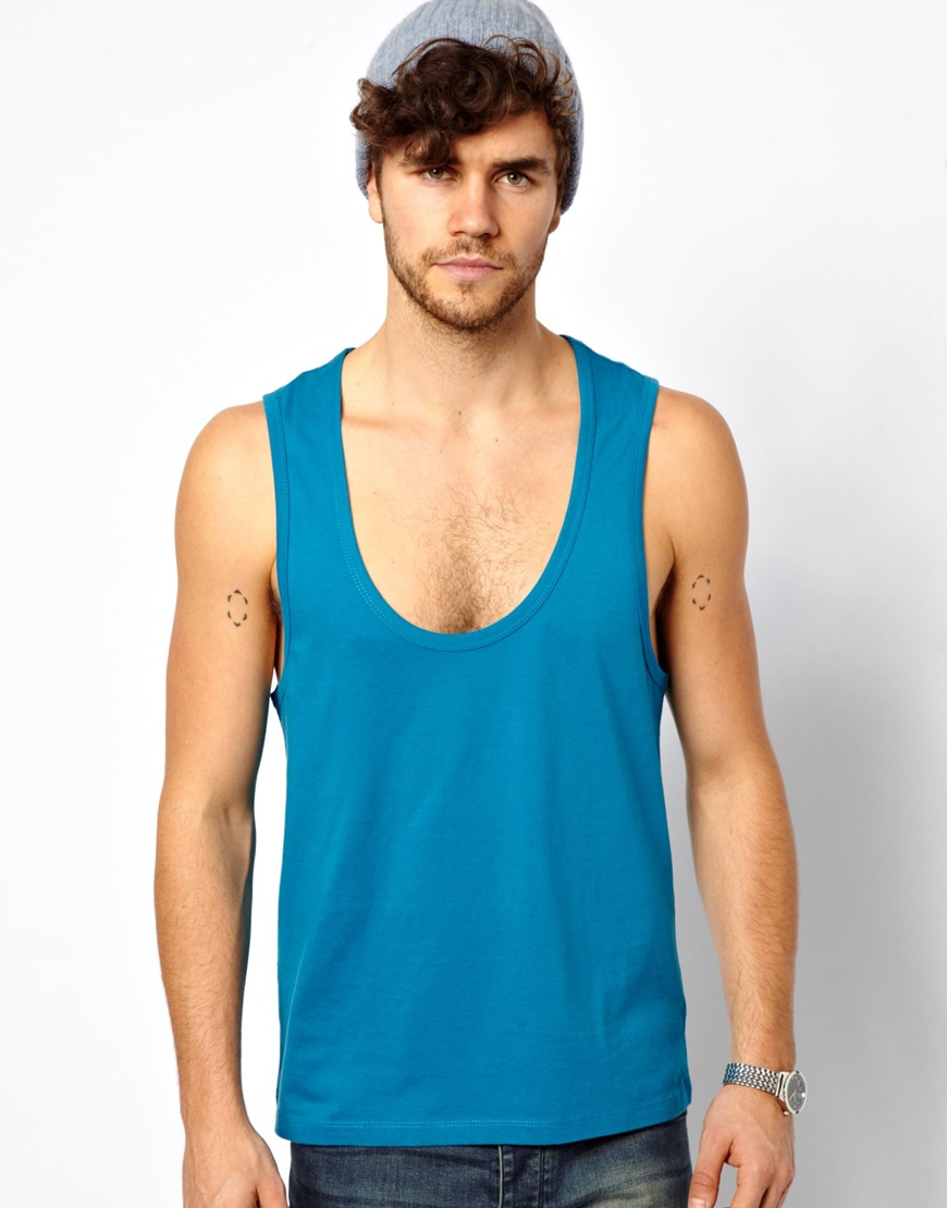 Lyst - Asos Tank With Deep Scoop Neck in Blue for Men