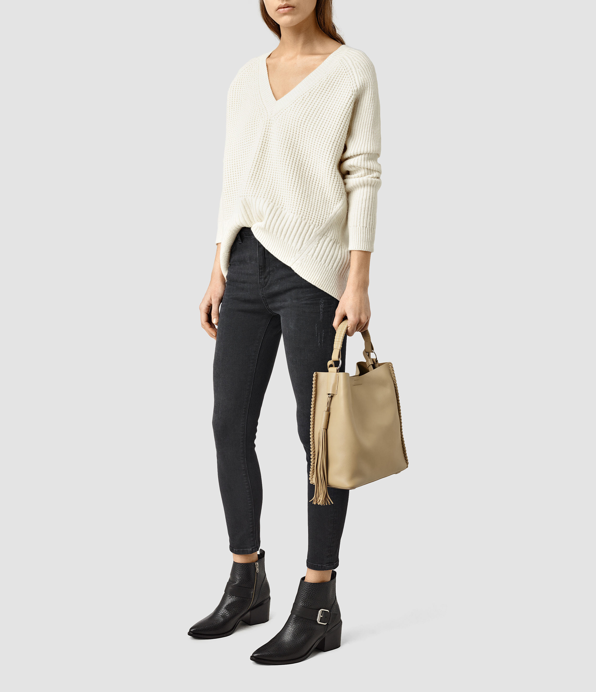 AllSaints Pearl Mini Hobo Bag in Natural | Lyst