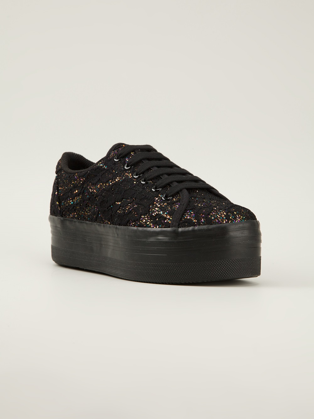 black glitter platform trainers