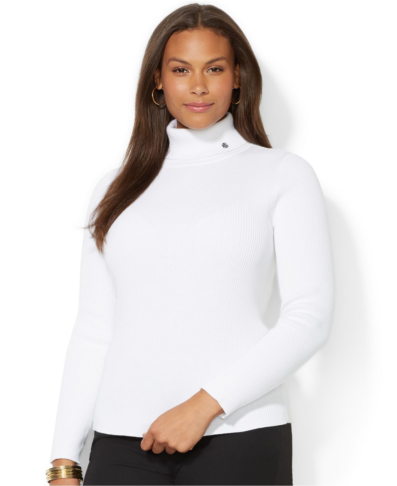 Size Ribbed Turtleneck Sweater in White 