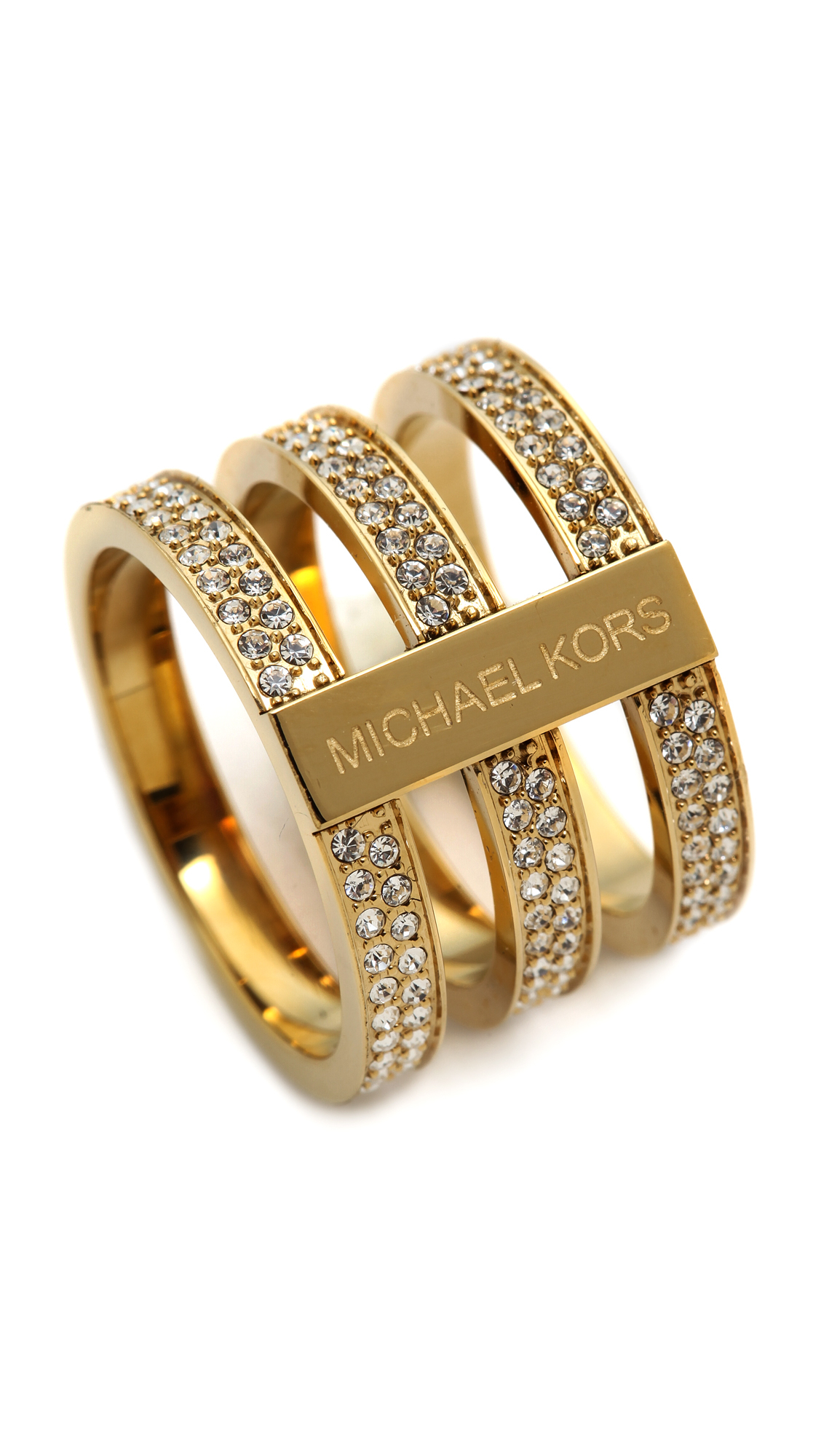 Michael Kors Tri Stack Open Pave Bar Ring Goldclear in Metallic - Lyst