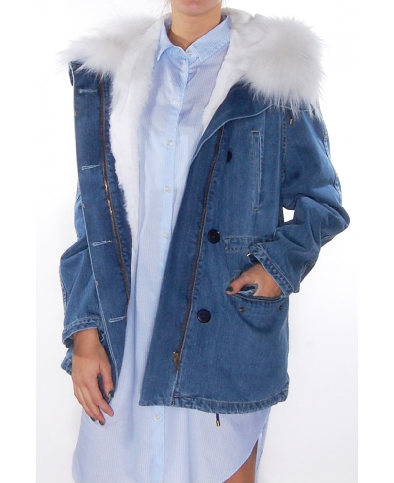 Yves Salomon Light Denim Fur Parka in Blue - Lyst