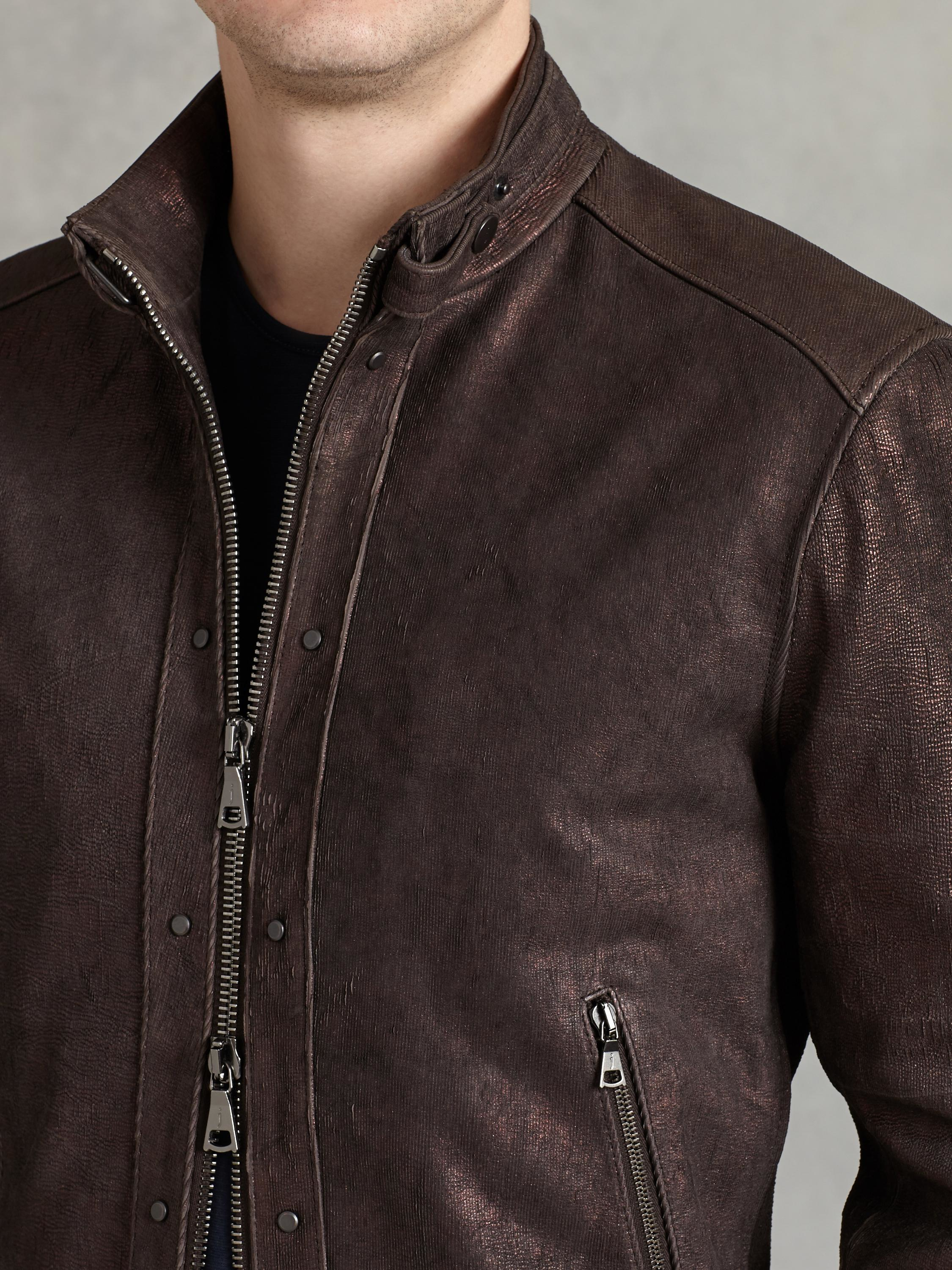 John Varvatos Leather Jacket With Rivet Detail in Copper (Brown 