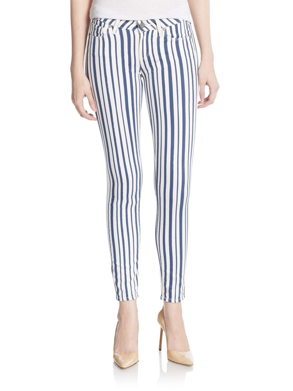 blue and white striped skinny jeans