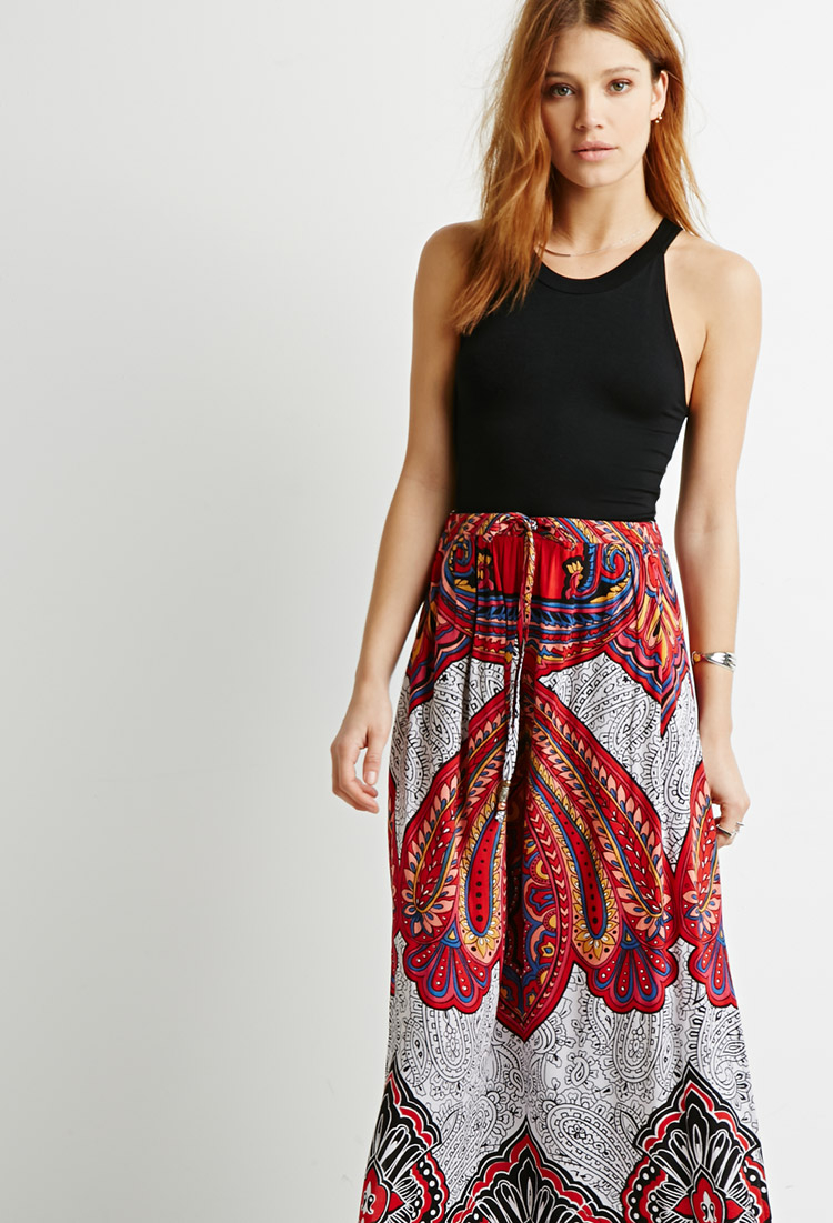 Forever 21 Contemporary Ornate Paisley Maxi Skirt in Black (Black/red ...