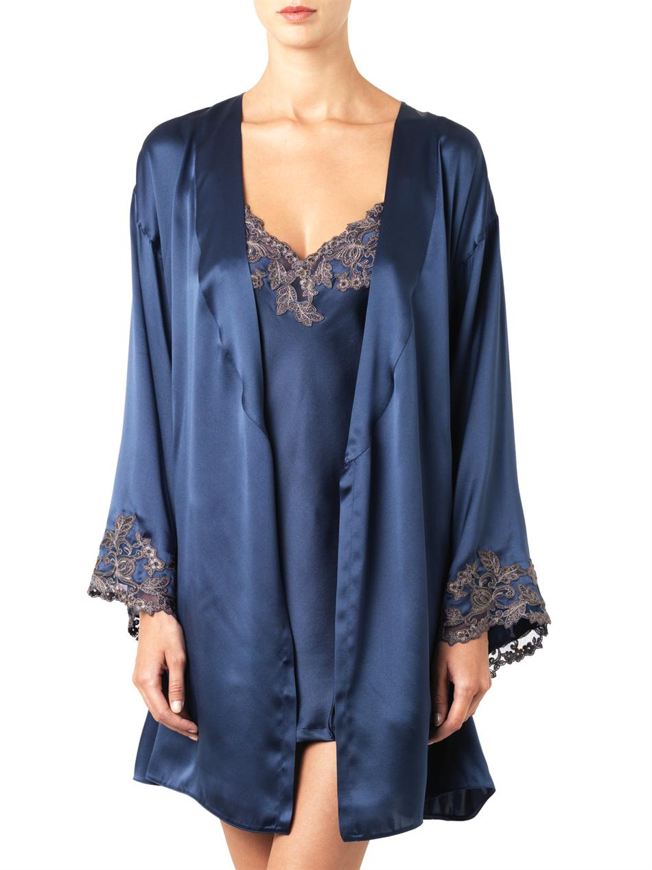 La Perla Maison Silk-Blend Kimono-Robe in Blue | Lyst