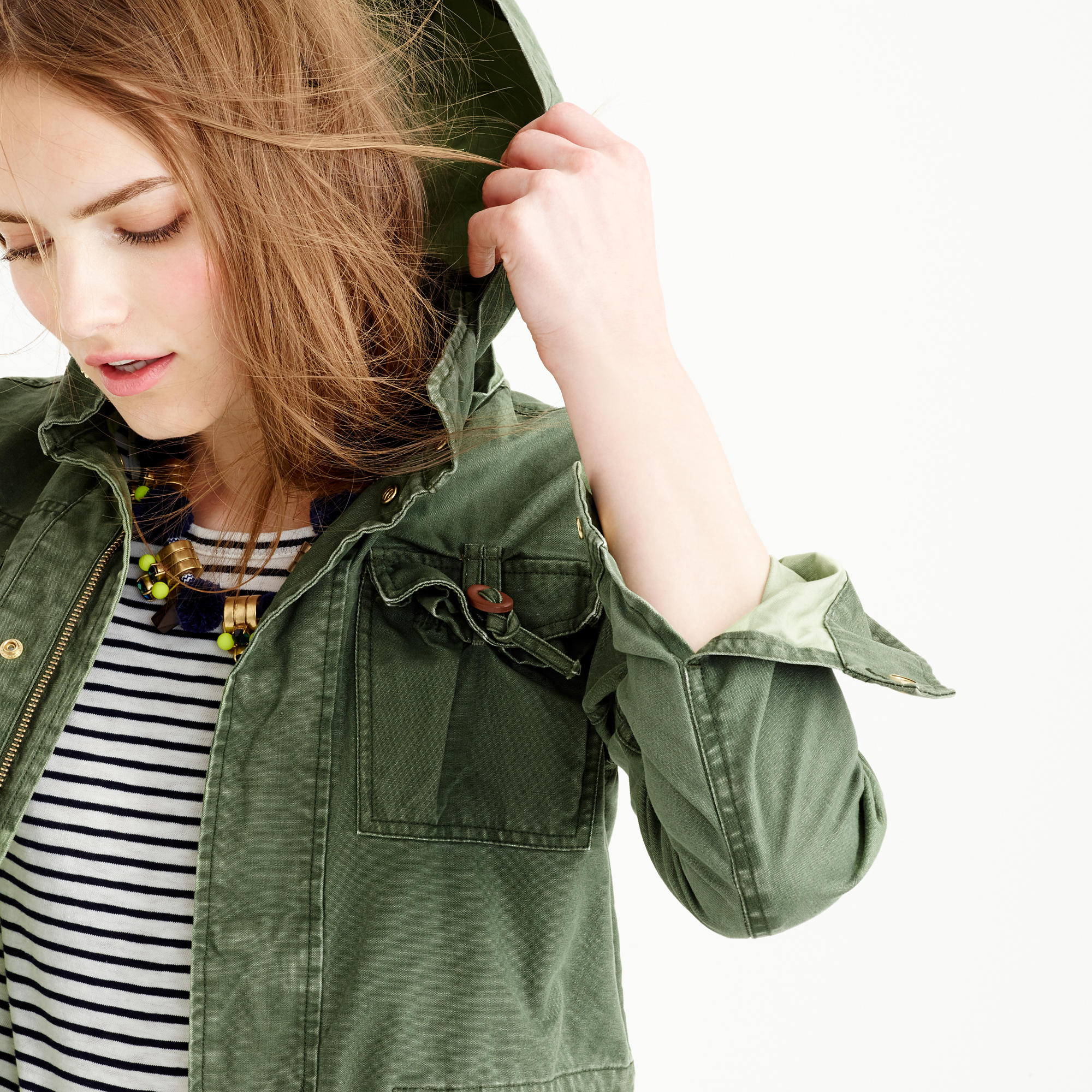 J.Crew Petite Summerweight Hooded Utility Jacket in Green | Lyst