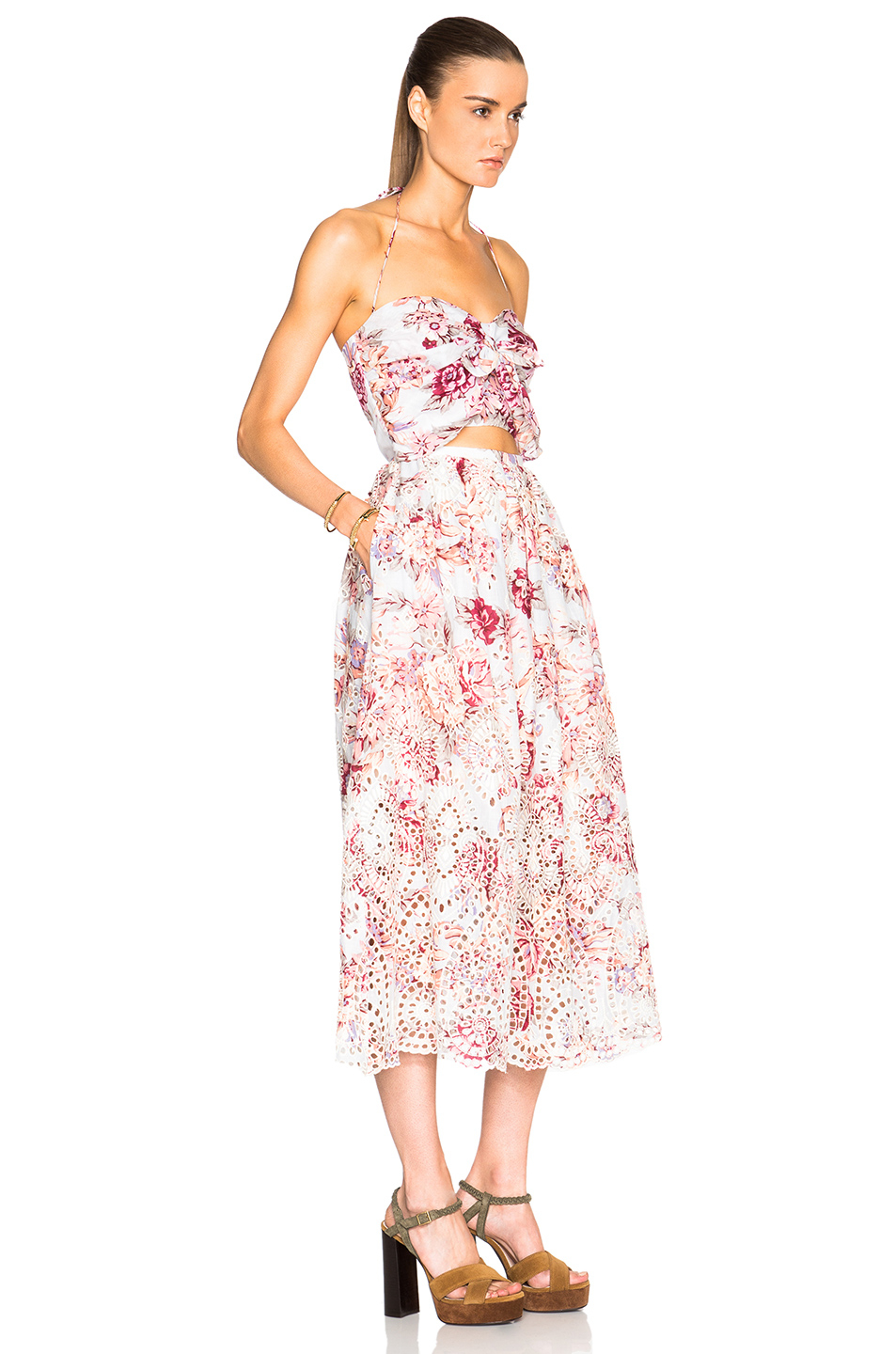 Zimmermann FloralPrint Cotton Midi Dress in Pink Lyst