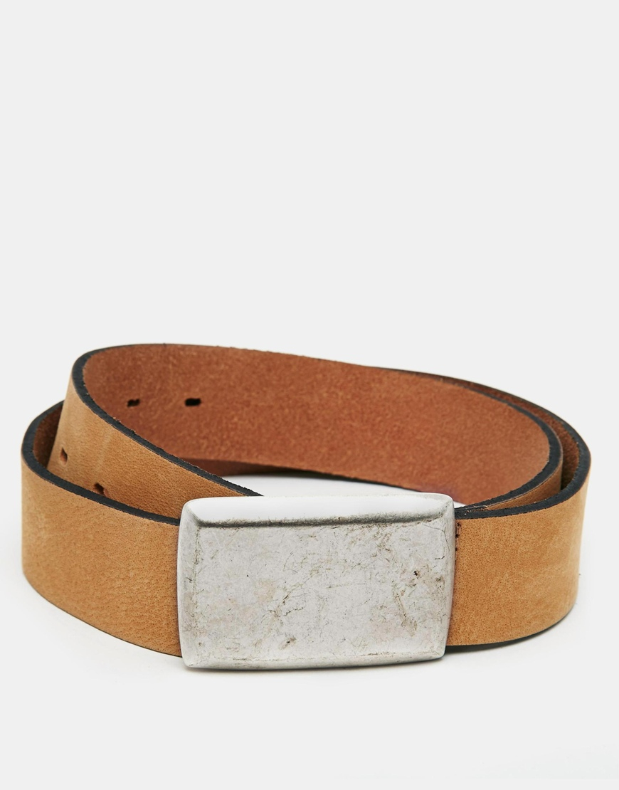 Asos Leather Belt with Distressed Buckle in Brown for Men (Tan) Lyst