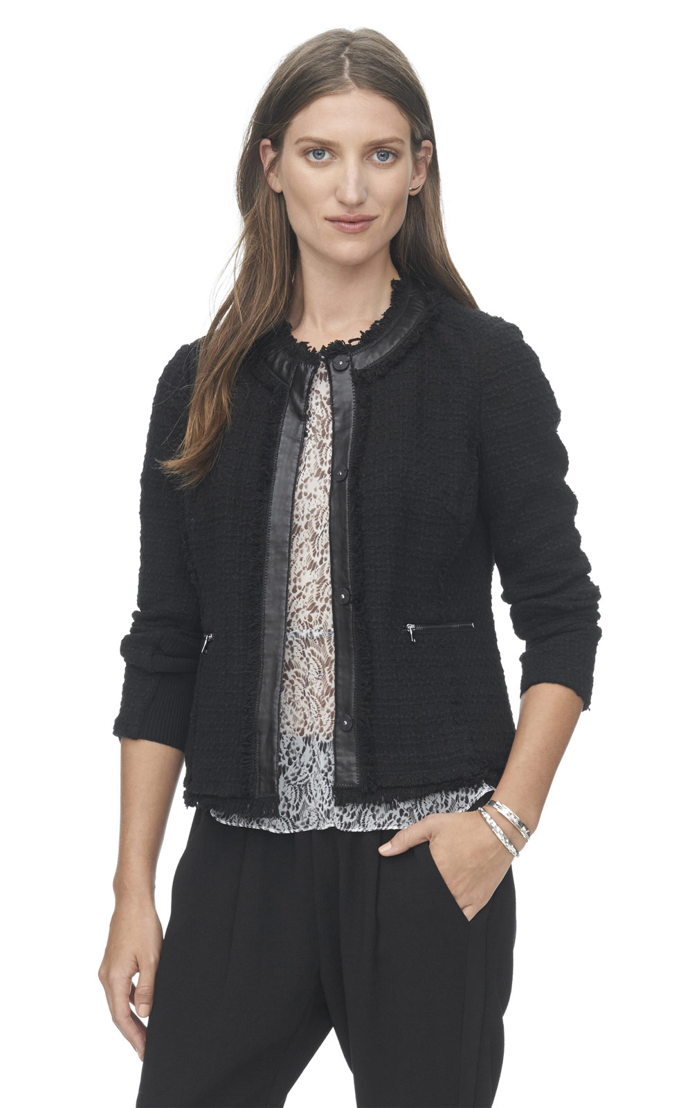 Rebecca Taylor Tweed Leather Jacket In Black Lyst Gallery Women S Tweed Jackets