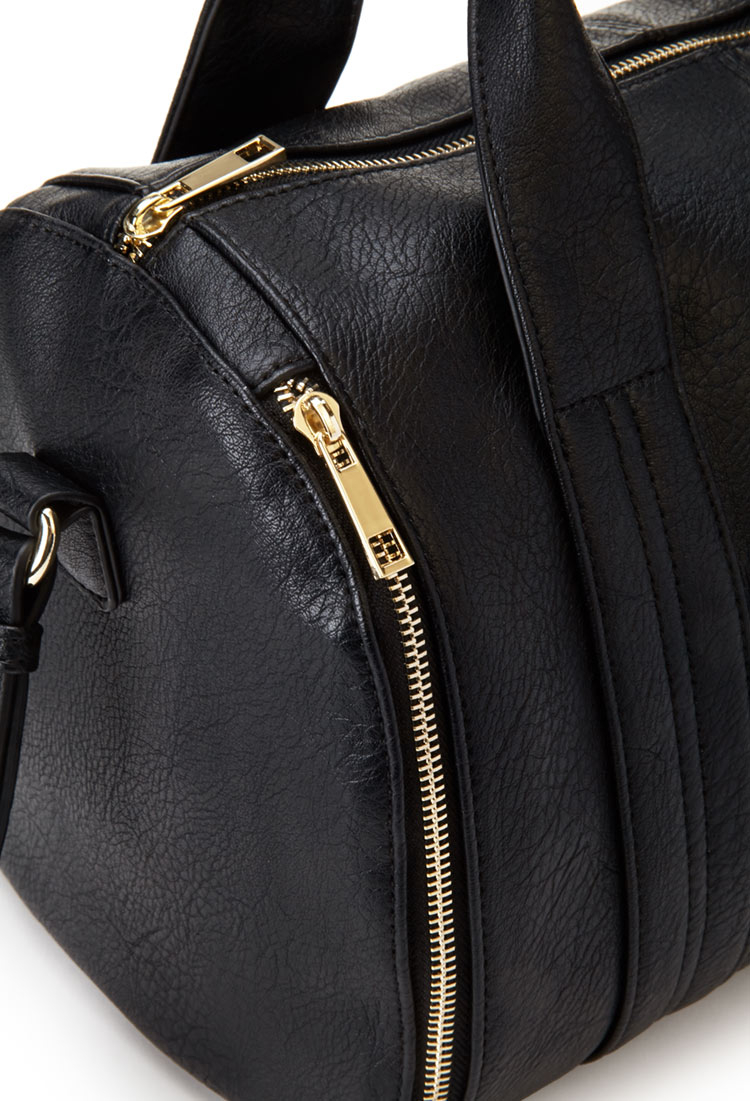 Faux Leather Tote Bag With Zipper