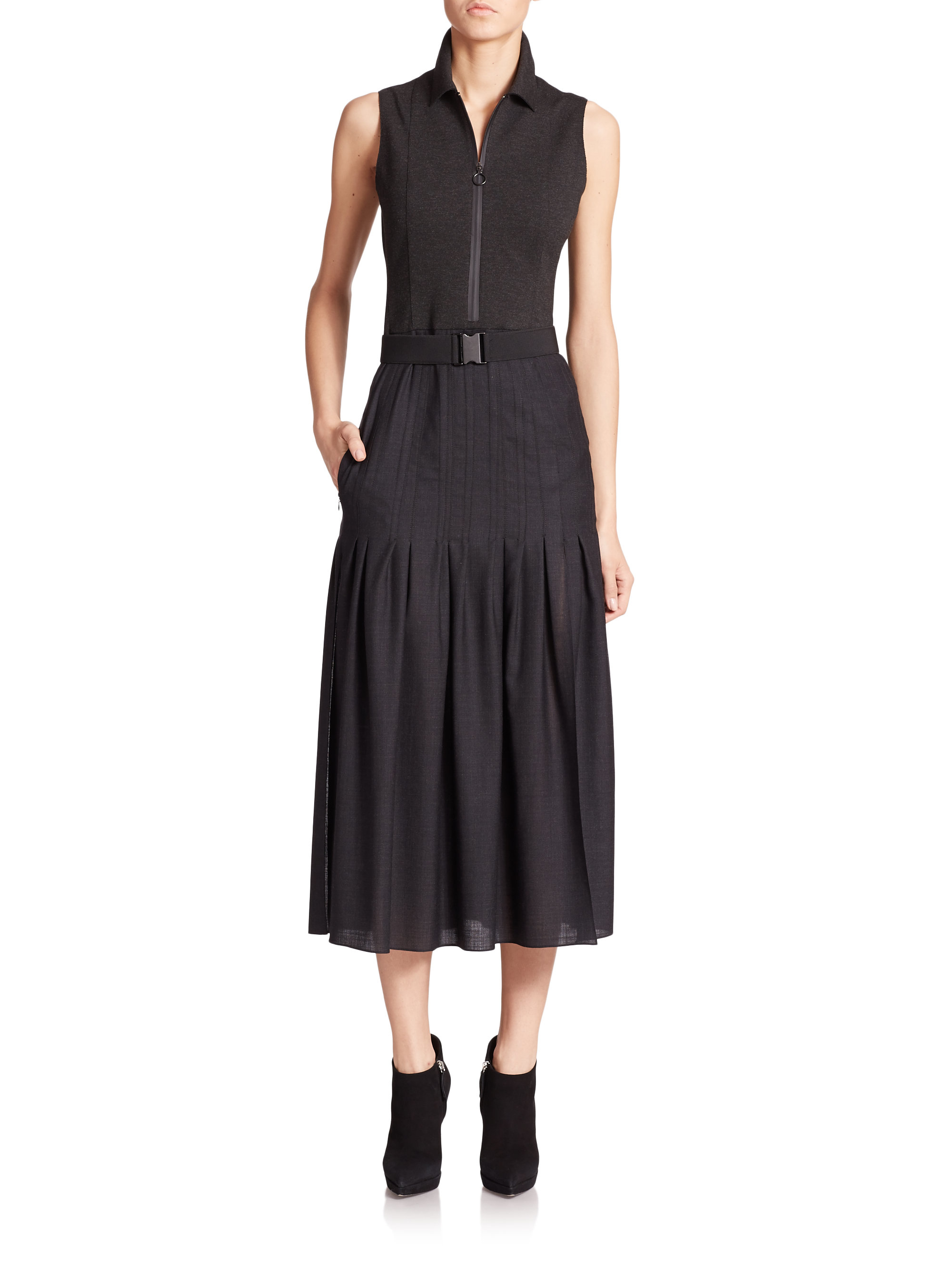 Belted pleated dress