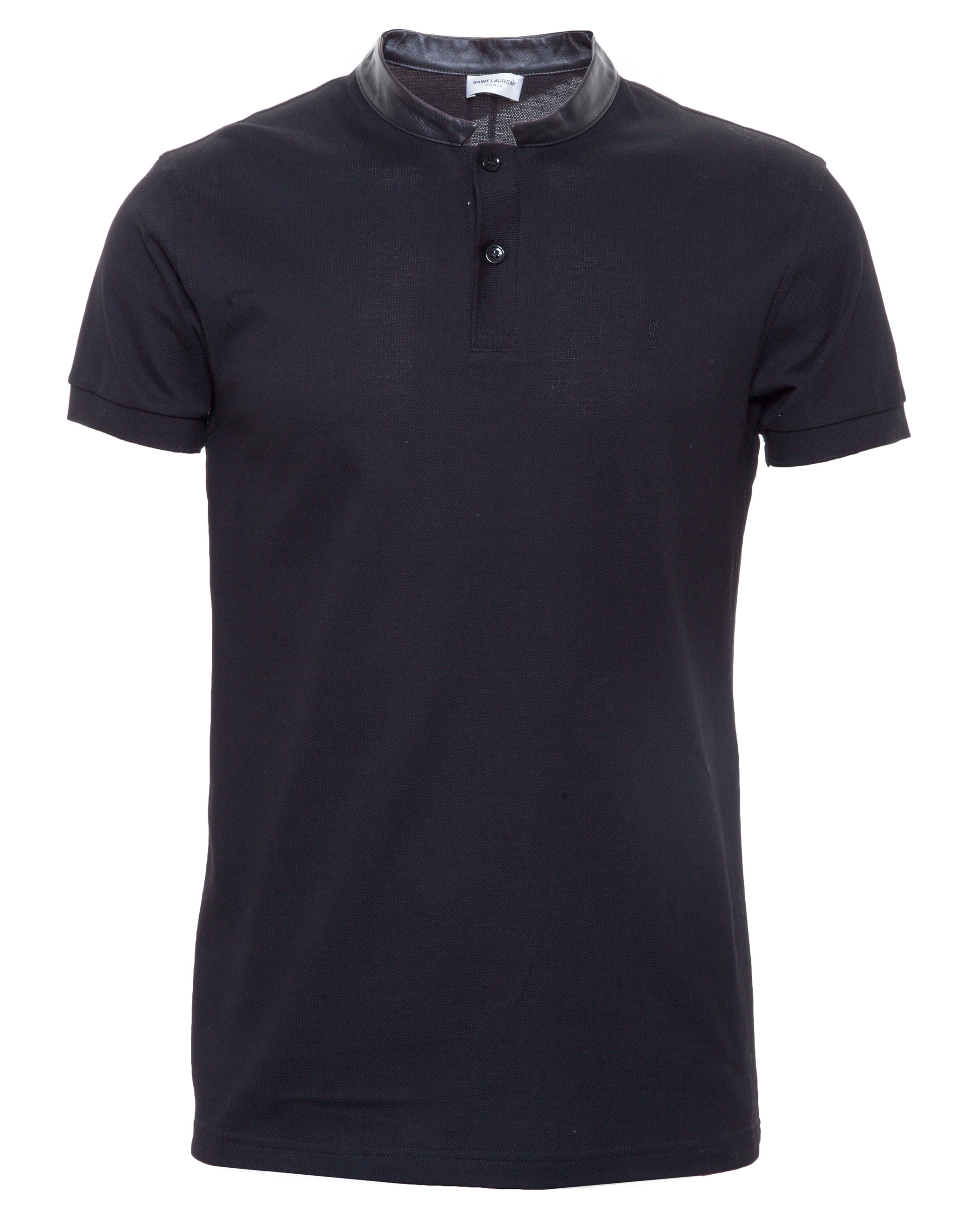Saint Laurent Polo Shirt With Leather Collar in Black for Men - Lyst