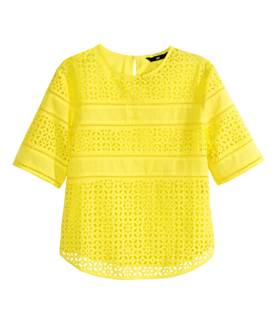 H&M Top In Broderie Anglaise in Yellow | Lyst Canada