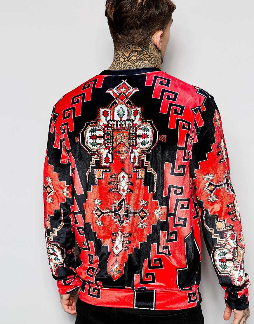 Lyst Jaded London Velour Sweatshirt With Tapestry Print in Red for Men