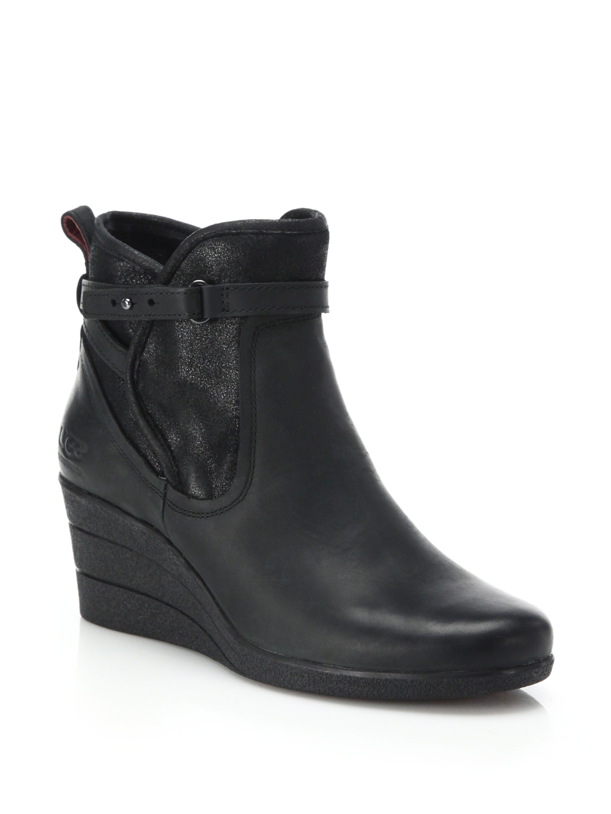 UGG Uptown Emalie Leather Wedge Boots in Black - Lyst