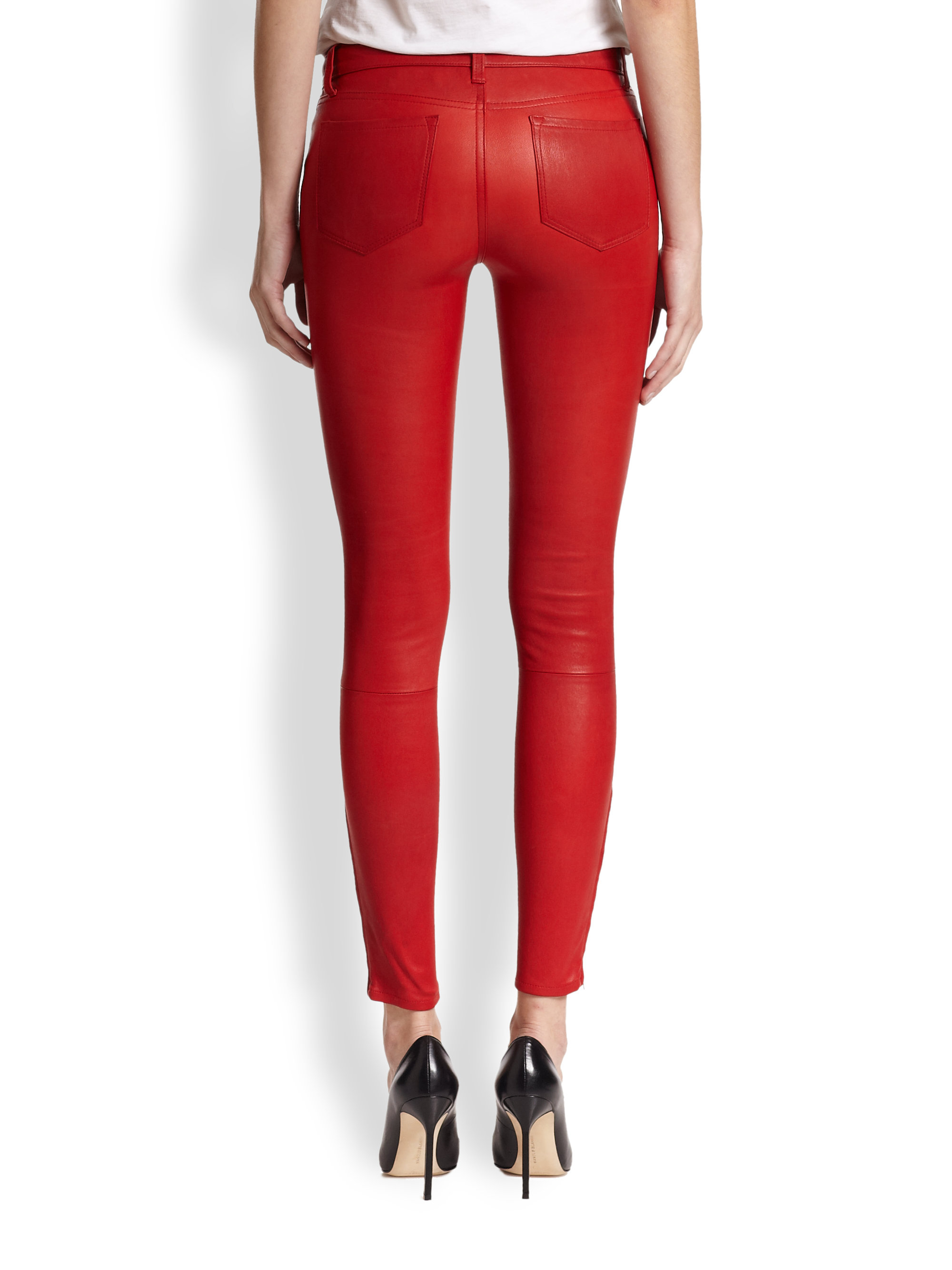 red leather skinny pants