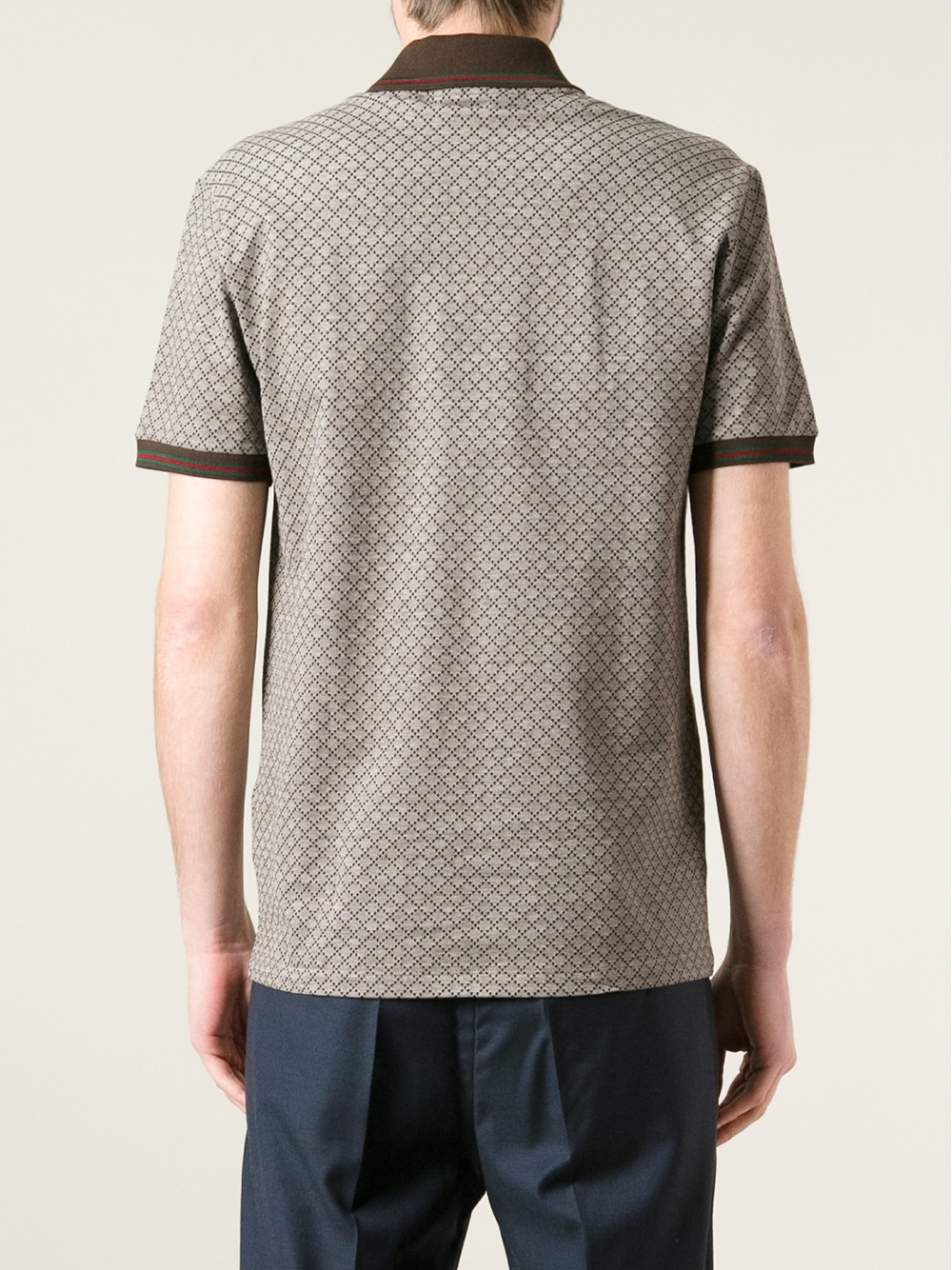 Gucci Grid Print Polo Shirt in Brown for Men | Lyst